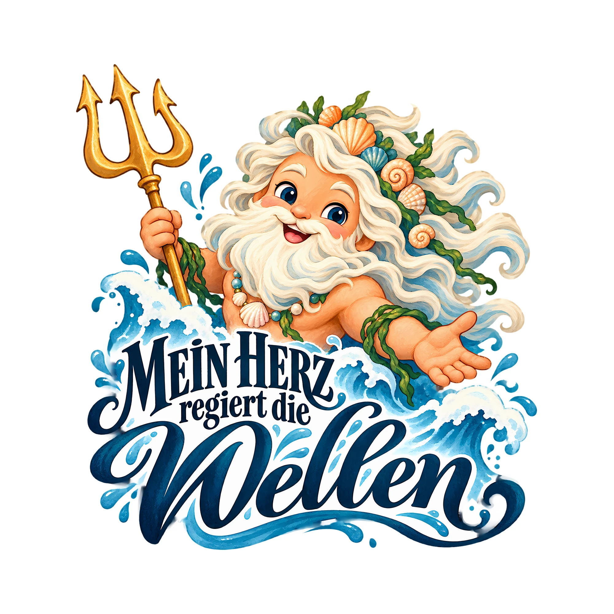 Bügelbild Mein Herz regiert die Wellen als Grafik auf weißem Hintergrund (BB013524)