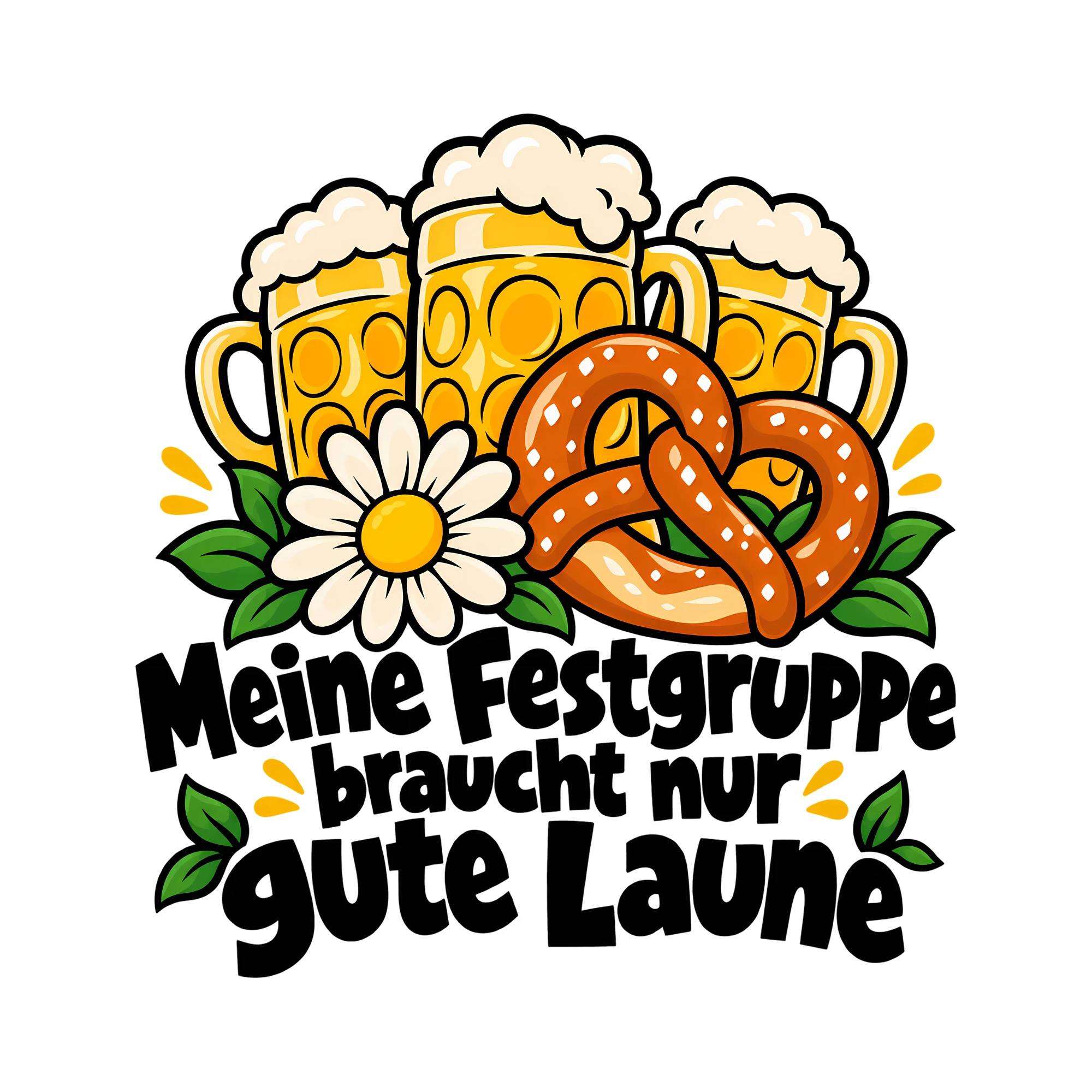 Bügelbild Meine Festgruppe braucht nur gute Laune als Grafik auf weißem Hintergrund (BB011929)