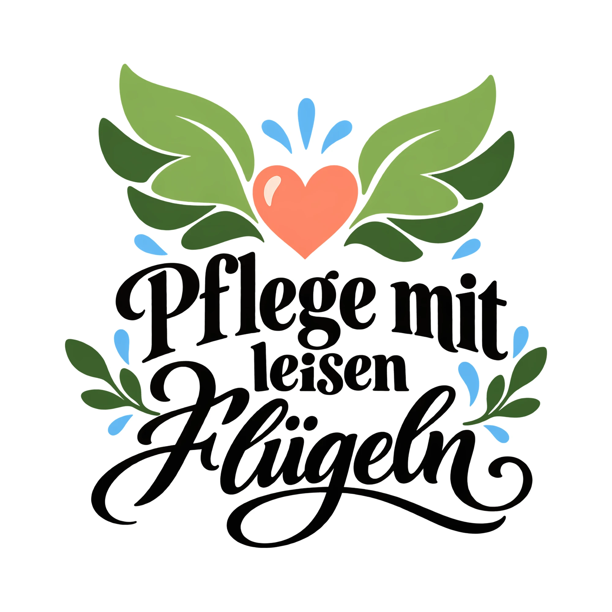 Bügelbild Pflege mit leisen Flügeln als Grafik auf weißem Hintergrund (BB011632)