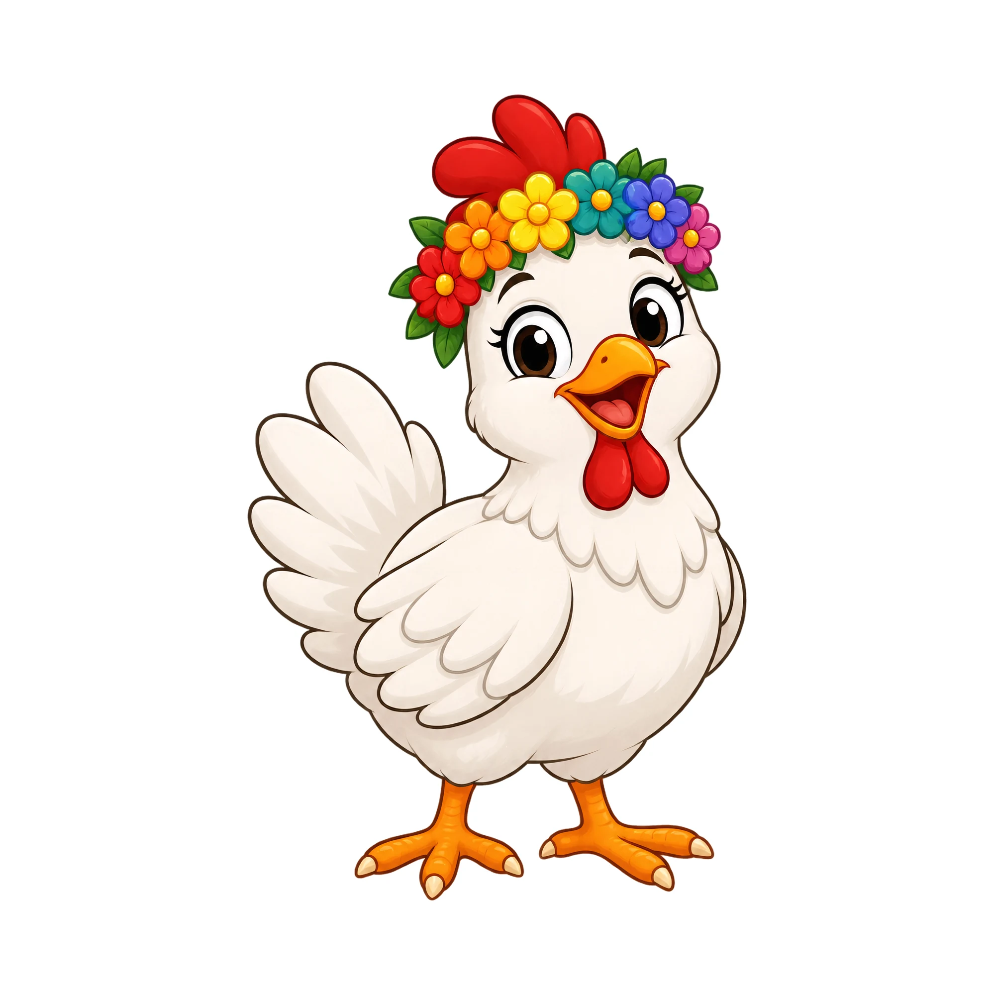Bügelbild Huhn mit Blumenkranz, Tiere Shirt Motiv als Grafik auf weißem Hintergrund (BB017206)