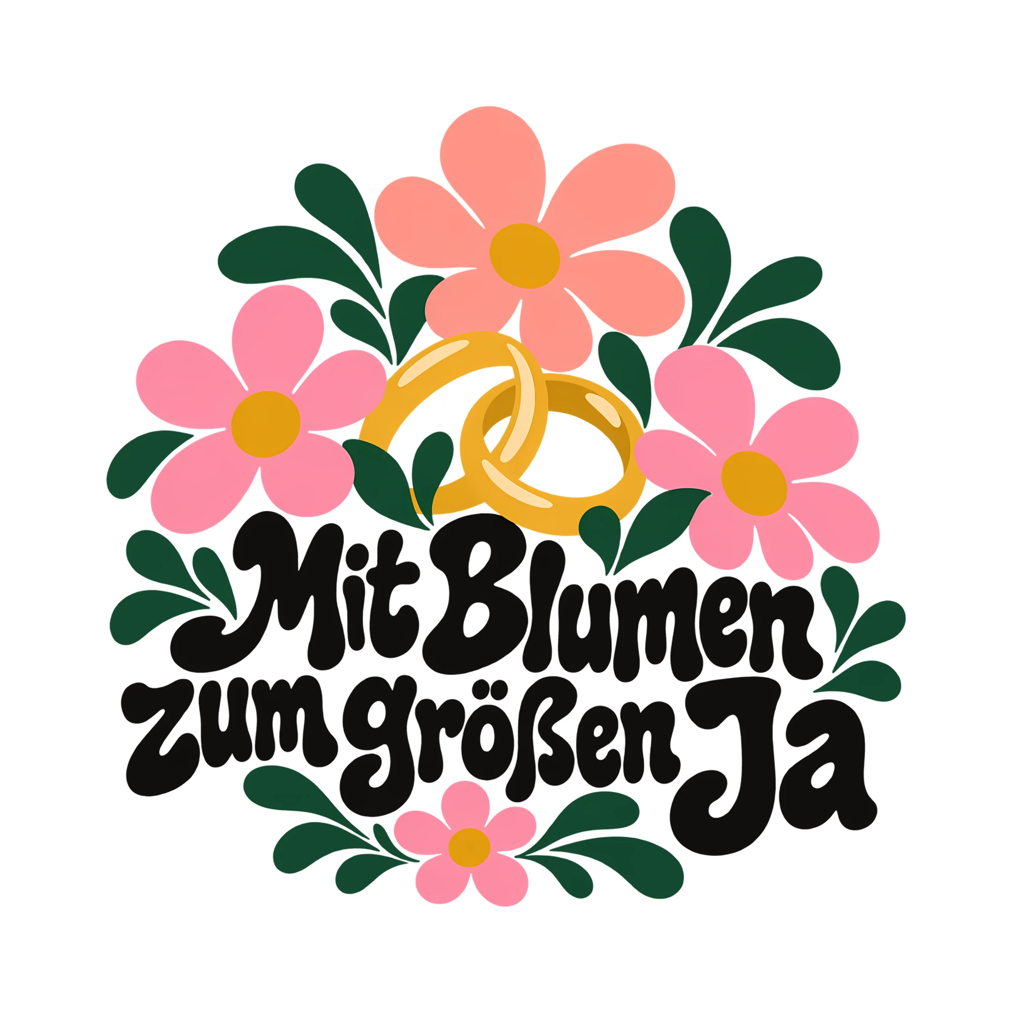 Bügelbild Mit Blumen zum großen Ja als Grafik auf weißem Hintergrund (BB013127)