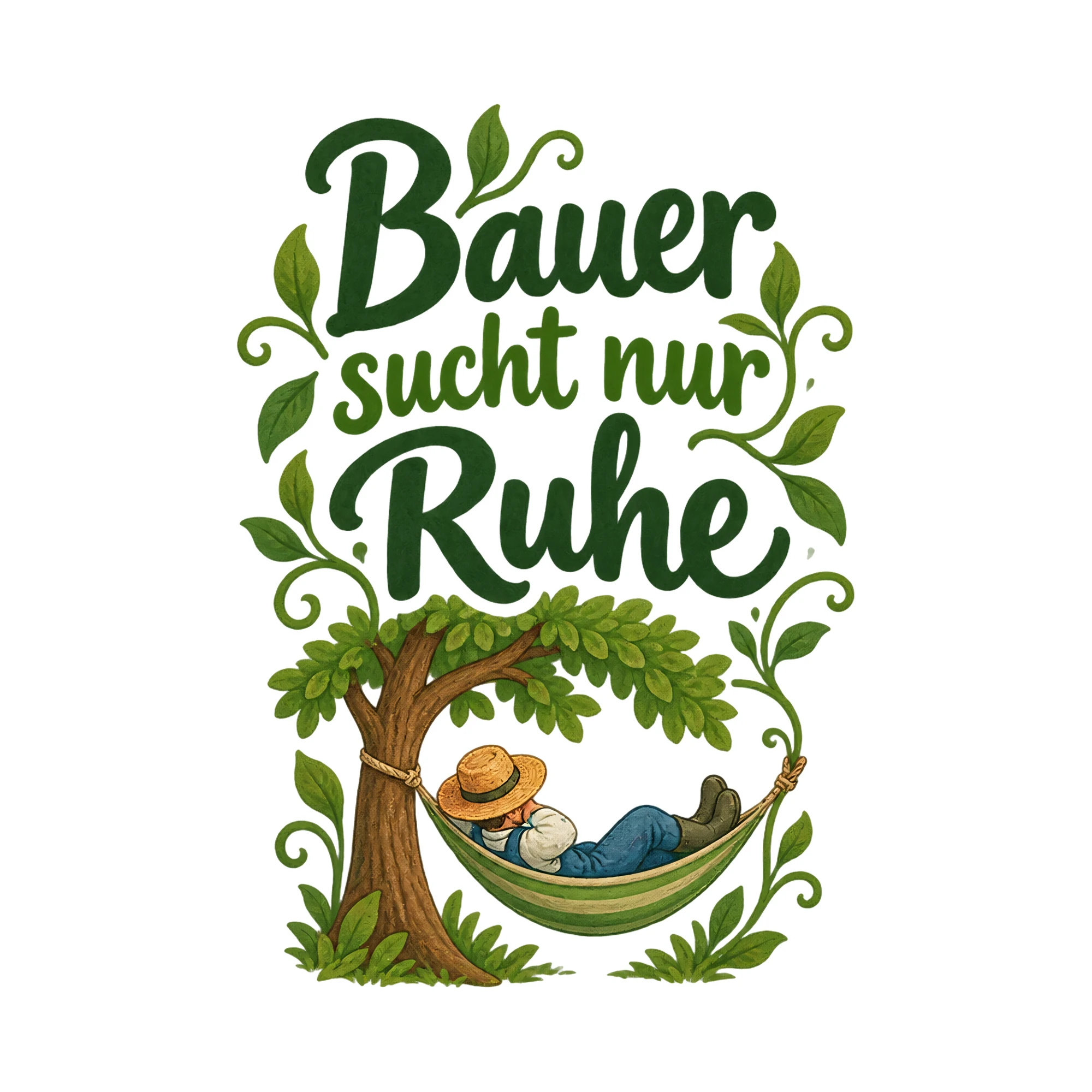 Bügelbild Bauer sucht nur Ruhe als Grafik auf weißem Hintergrund (BB020308)