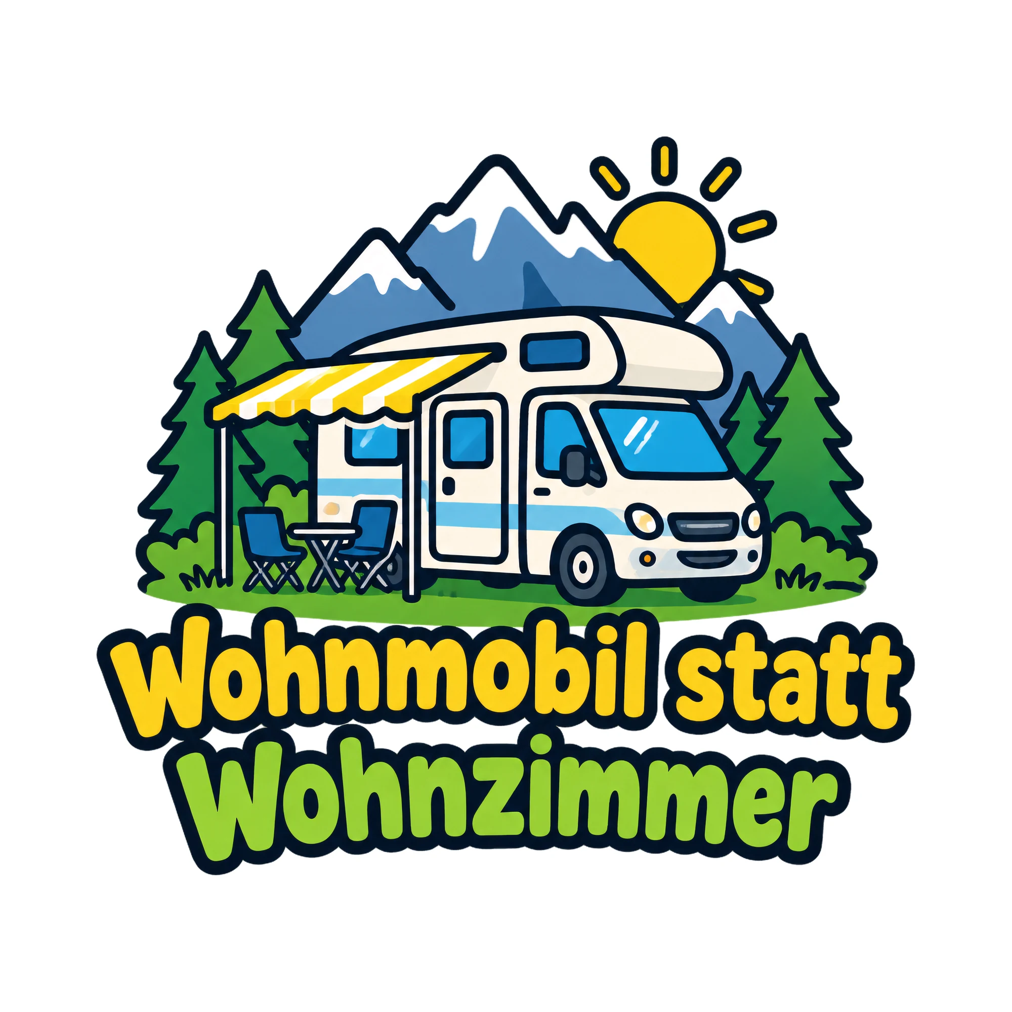 Bügelbild Wohnmobil statt Wohnzimmer als Grafik auf weißem Hintergrund (BB019666)