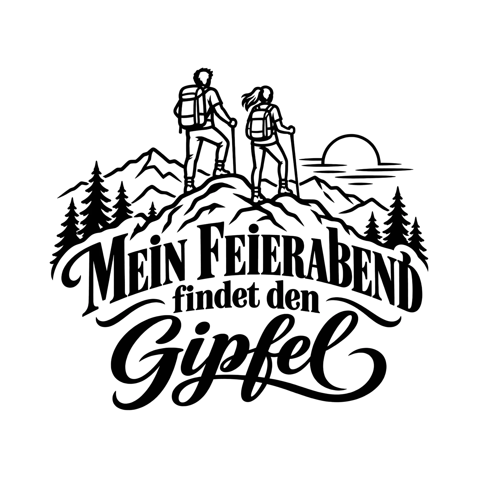 Bügelbild MEIN FEIERABEND findet den Gipfel als Grafik auf weißem Hintergrund (BB013255)