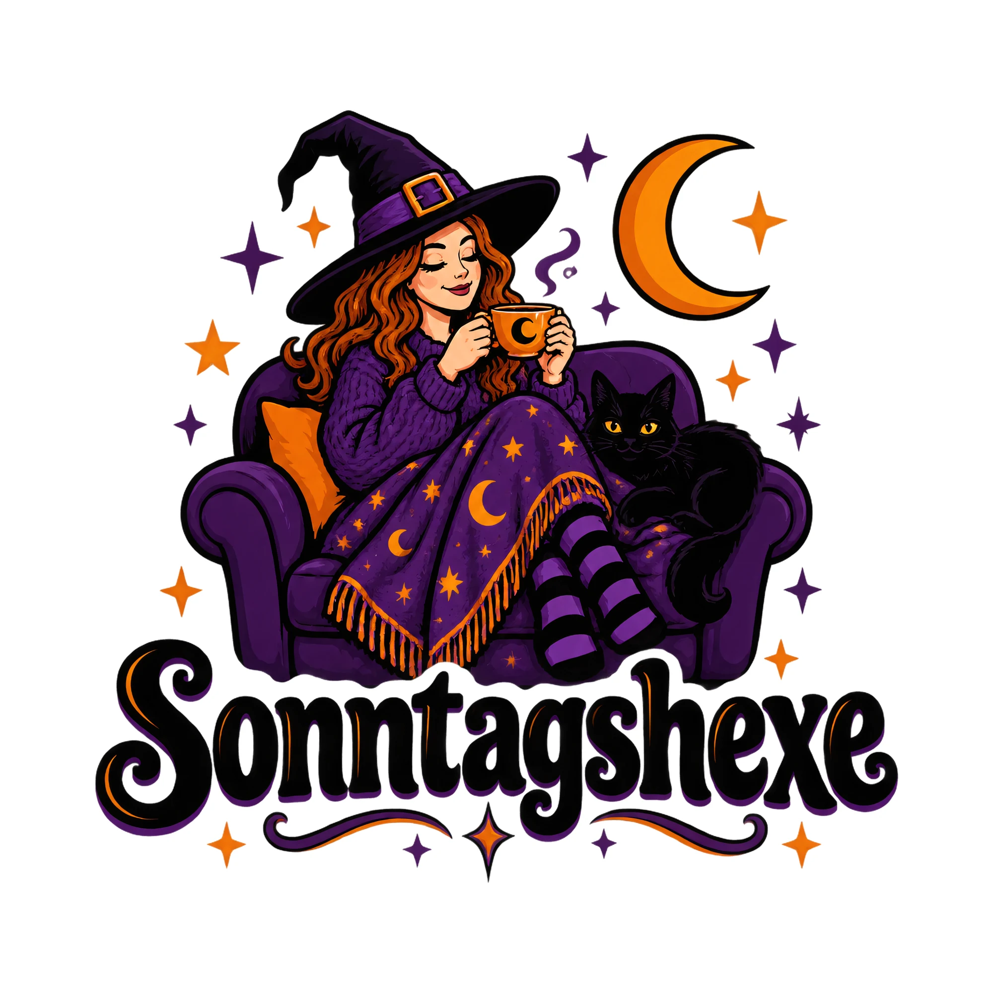 Bügelbild Sonntagshexe, Halloween Shirt Spruch als Grafik auf weißem Hintergrund (BB014859)
