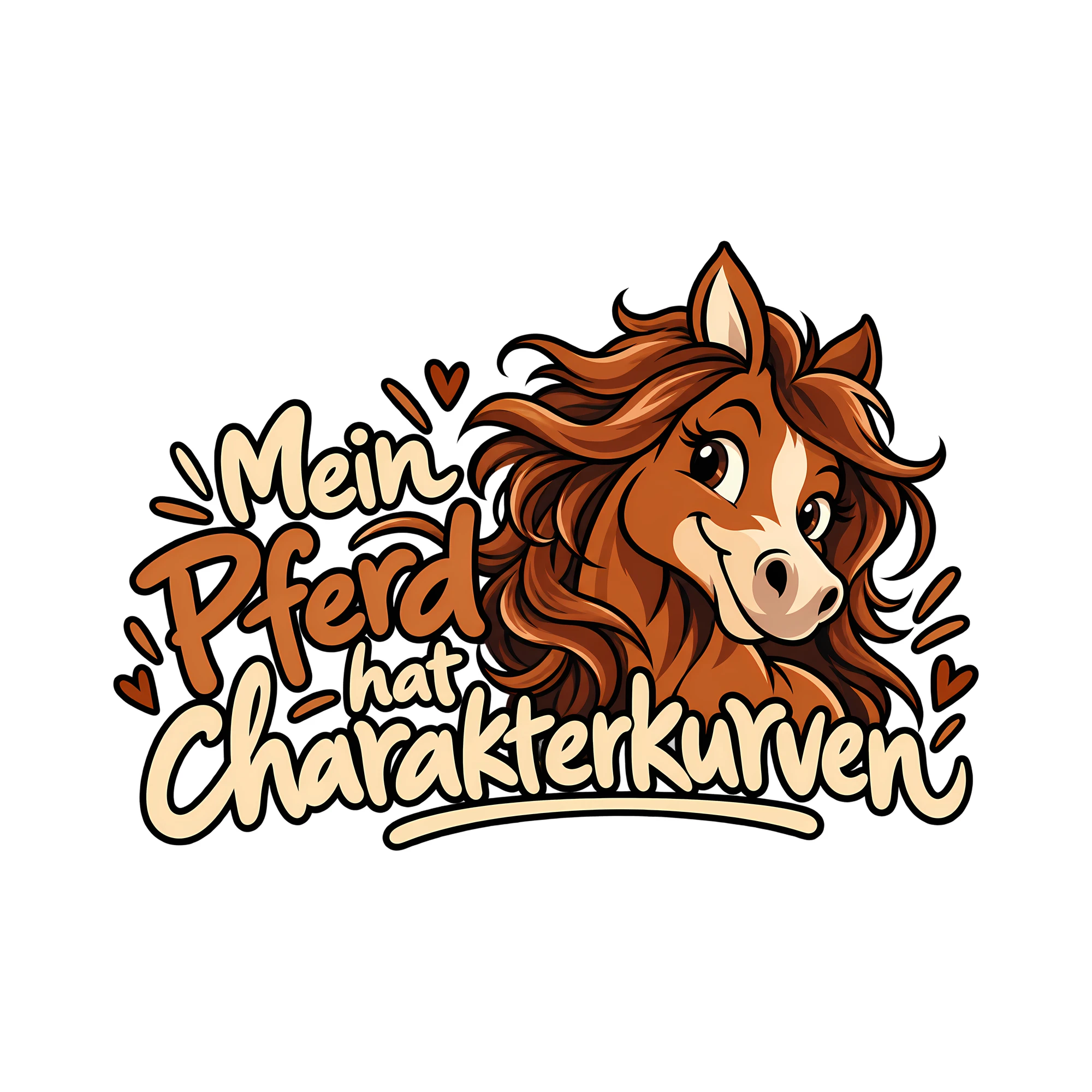 Bügelbild Mein Pferd hat Charakterkurven als Grafik auf weißem Hintergrund (BB012926)