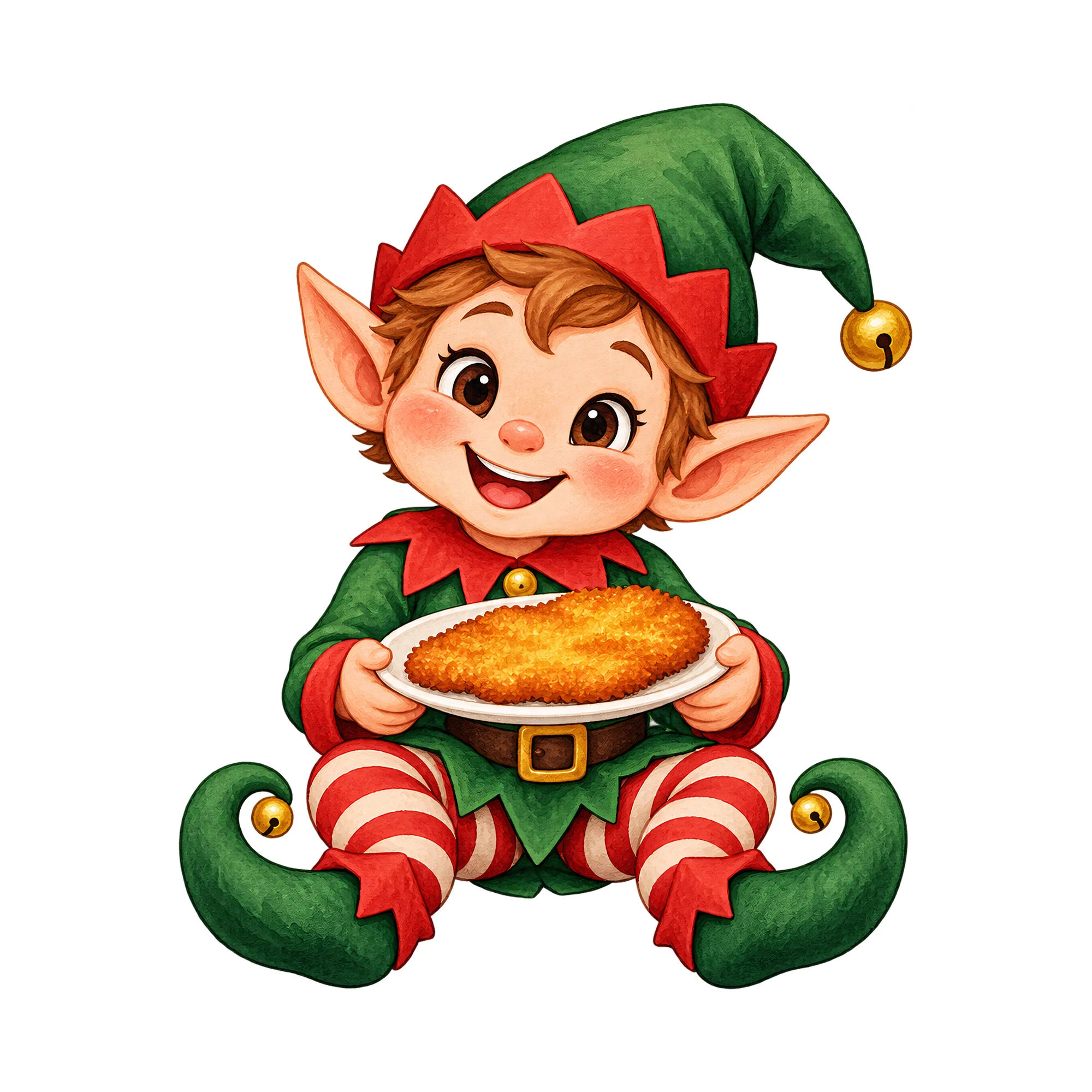 Bügelbild Schnitzel Elf, Weihnachten Shirt Motiv als Grafik auf weißem Hintergrund (BB014828)
