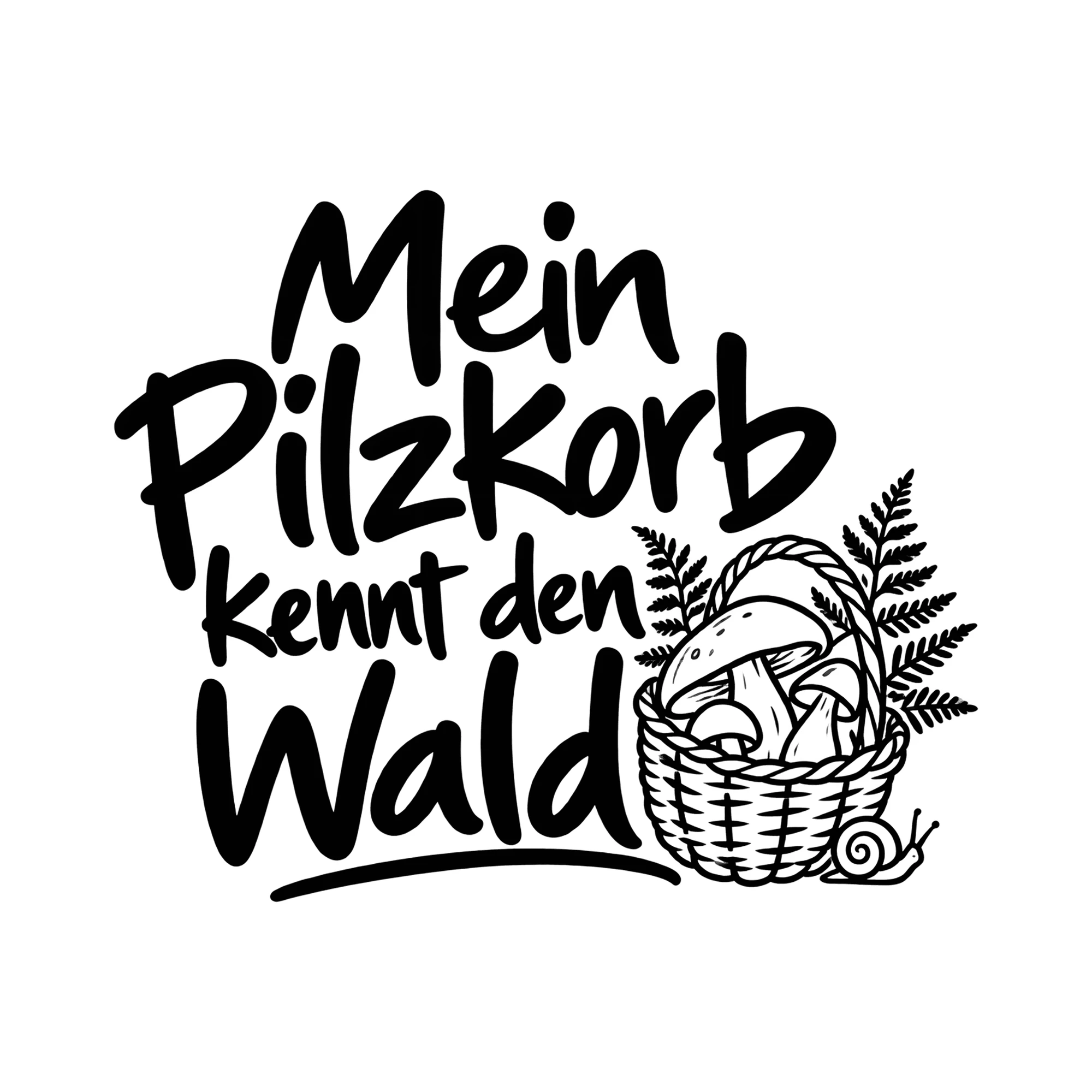 Bügelbild Mein Pilzkorb kennt den Wald als Grafik auf weißem Hintergrund (BB013322)