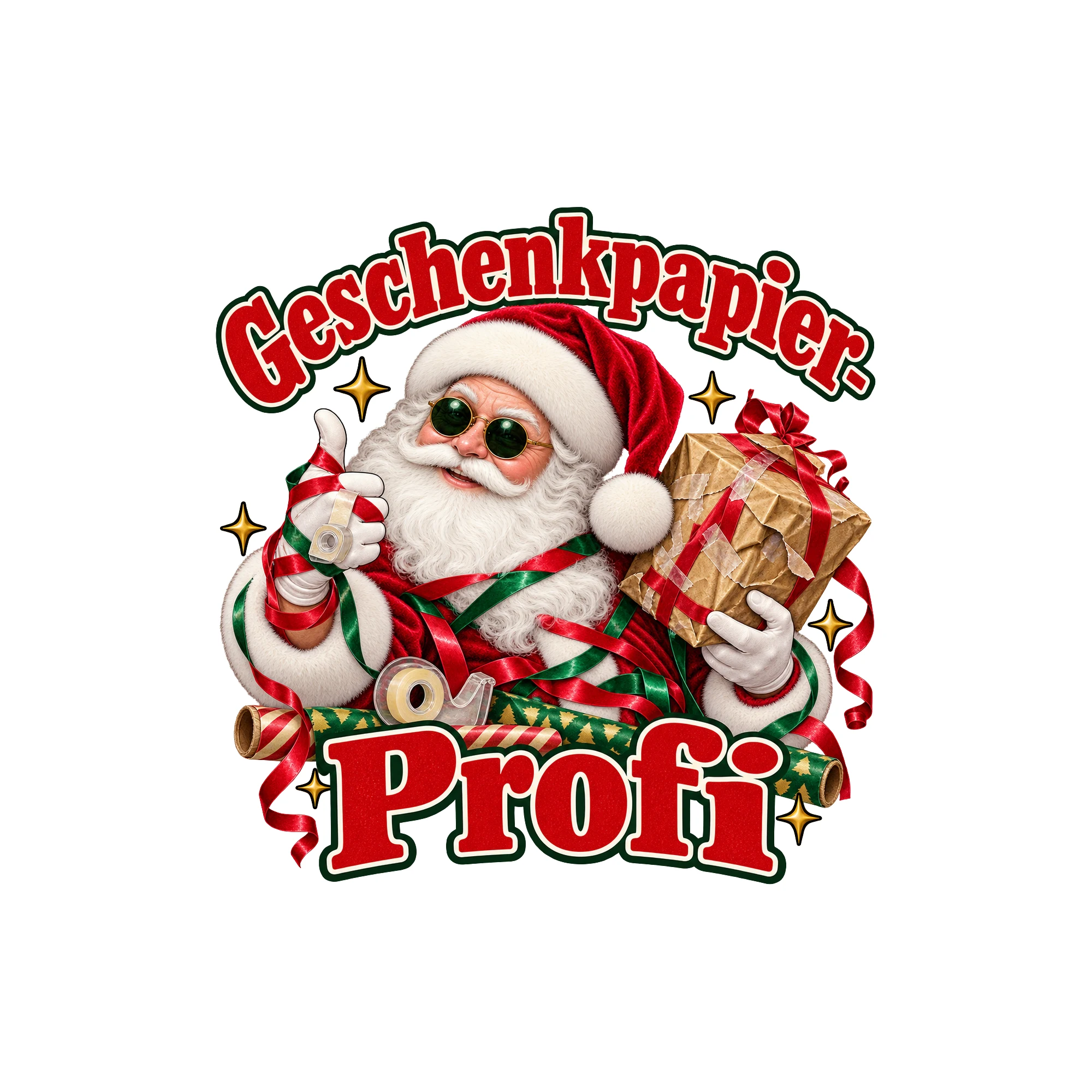 Bügelbild Geschenkpapier-Profi (Freche Weihnachtsklassiker) als Grafik auf weißem Hintergrund (BB011372)