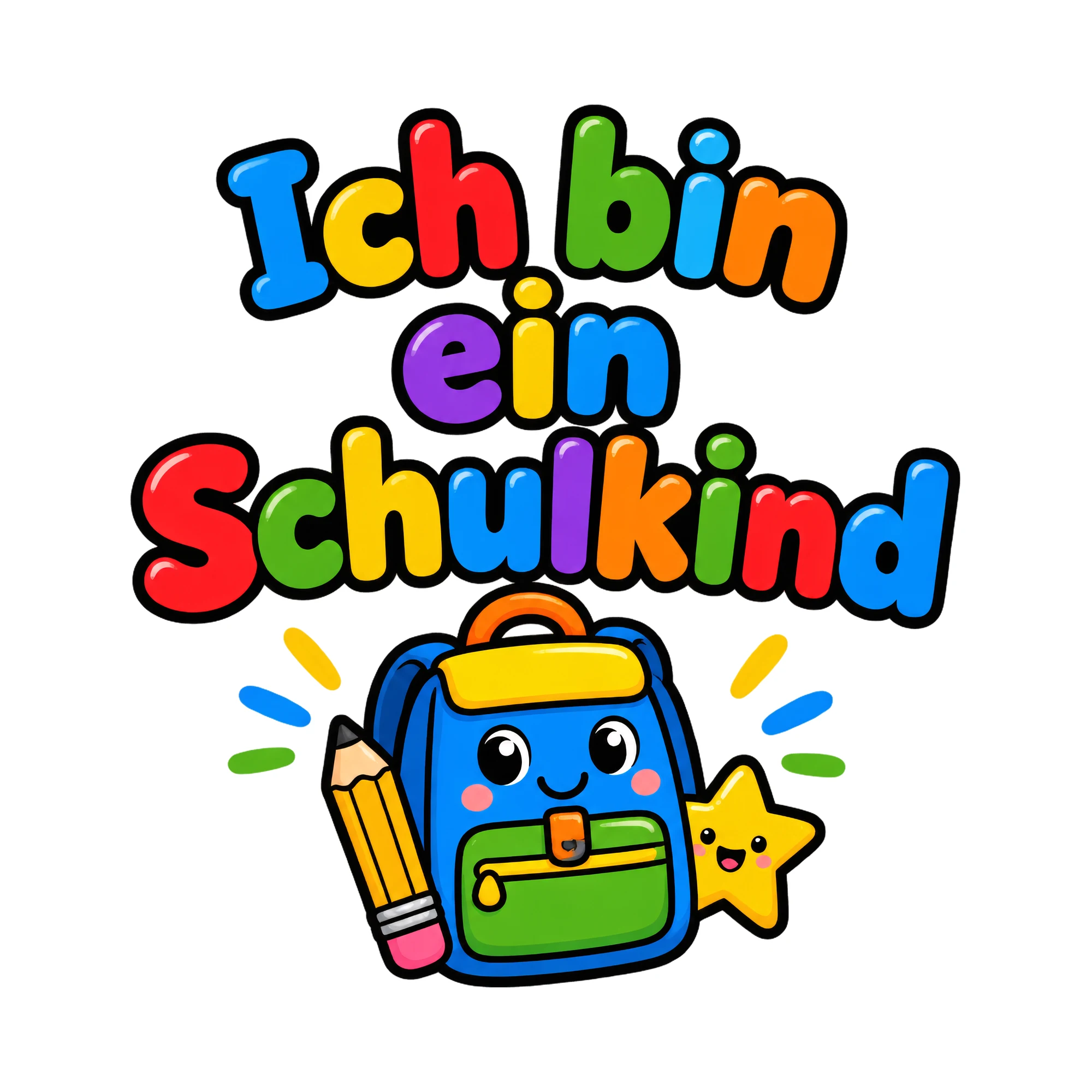 Bügelbild Ich bin ein schulkind als Grafik auf weißem Hintergrund (BB016386)