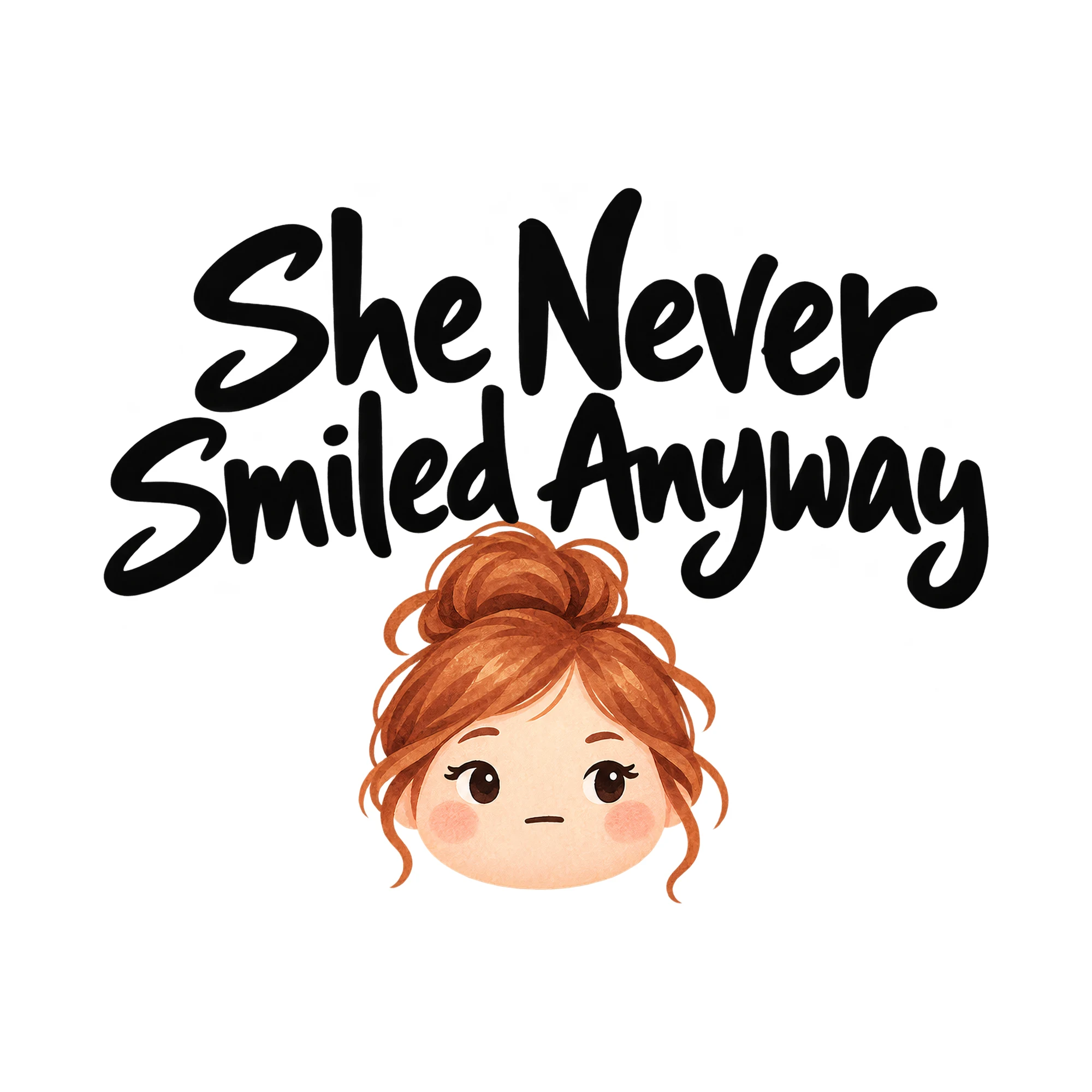 Bügelbild She Never Smiled Anyway, Lustiger Shirt Spruch als Grafik auf weißem Hintergrund (BB015930)