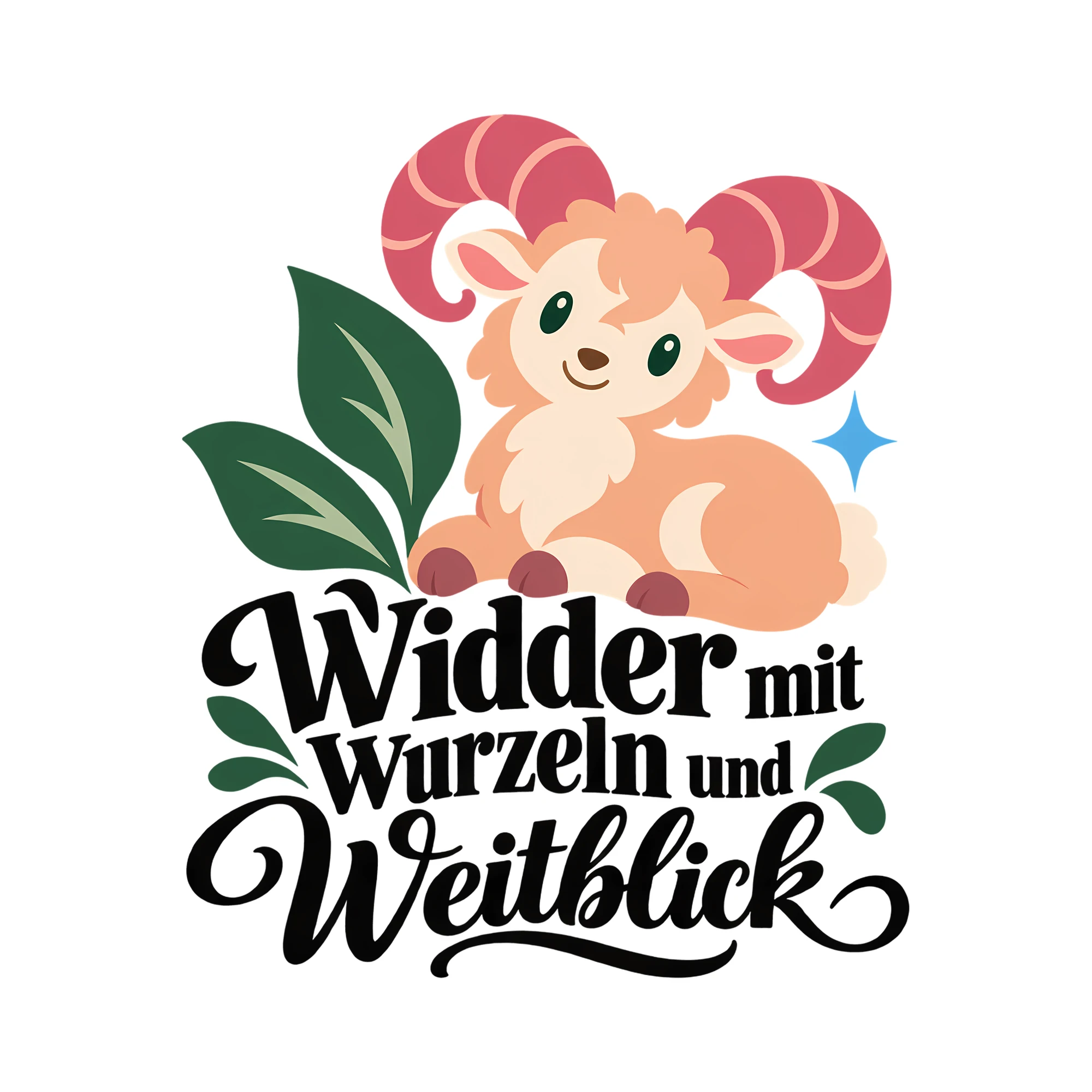 Bügelbild Widder mit Wurzeln und Weitblick als Grafik auf weißem Hintergrund (BB014307)