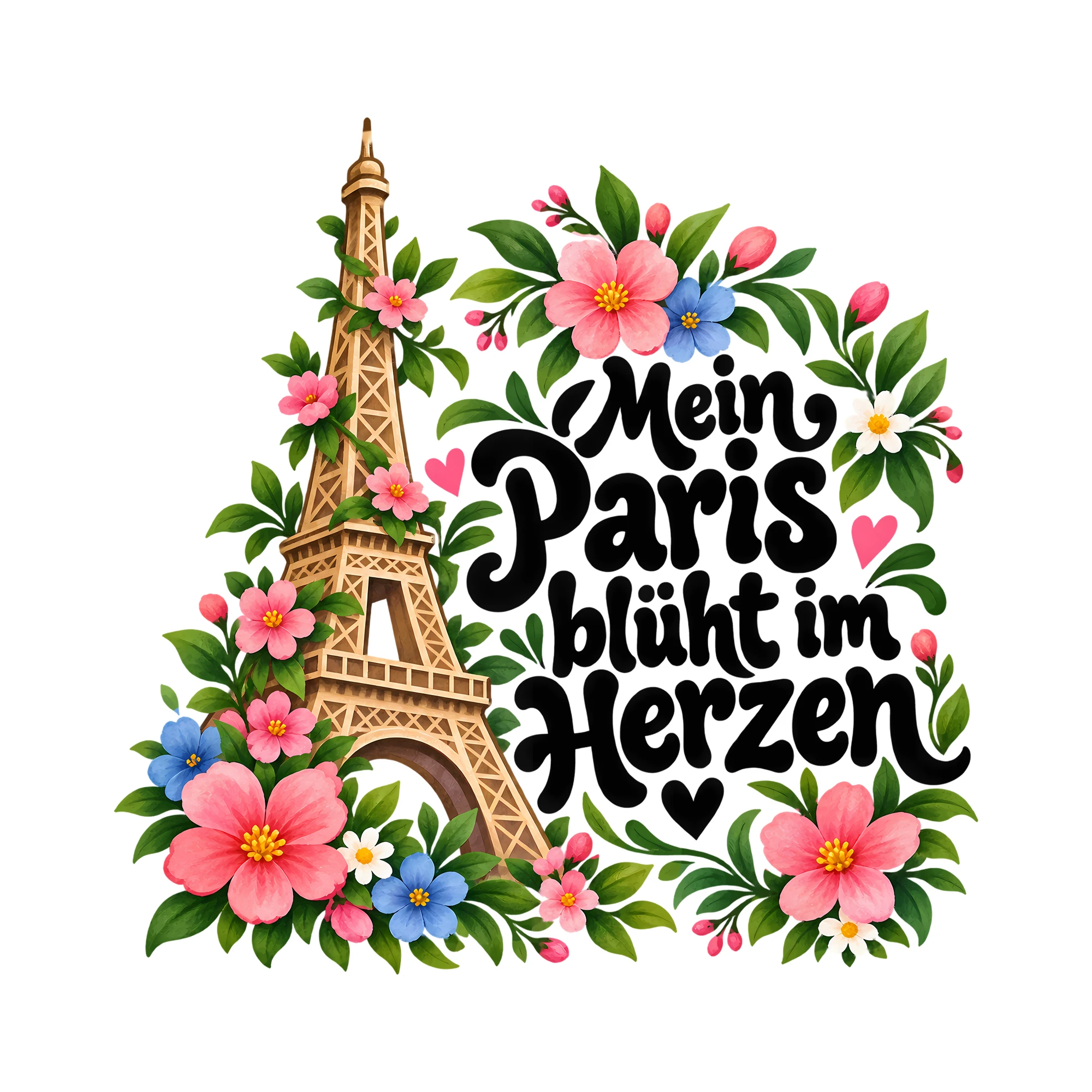 Bügelbild Mein Paris blüht im Herzen als Grafik auf weißem Hintergrund (BB013690)