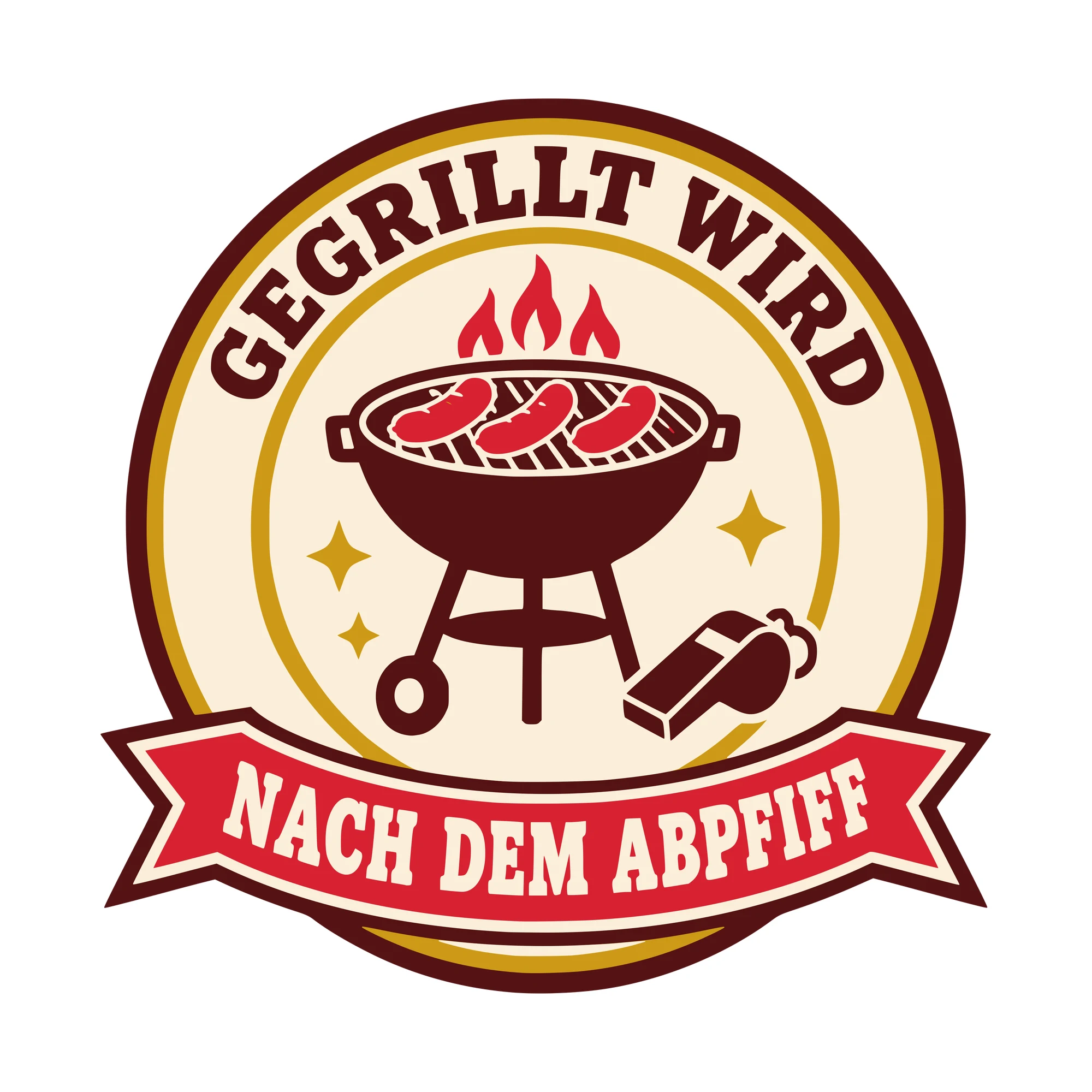Bügelbild Gegrillt wird nach dem Abpfiff als Grafik auf weißem Hintergrund (BB010614)
