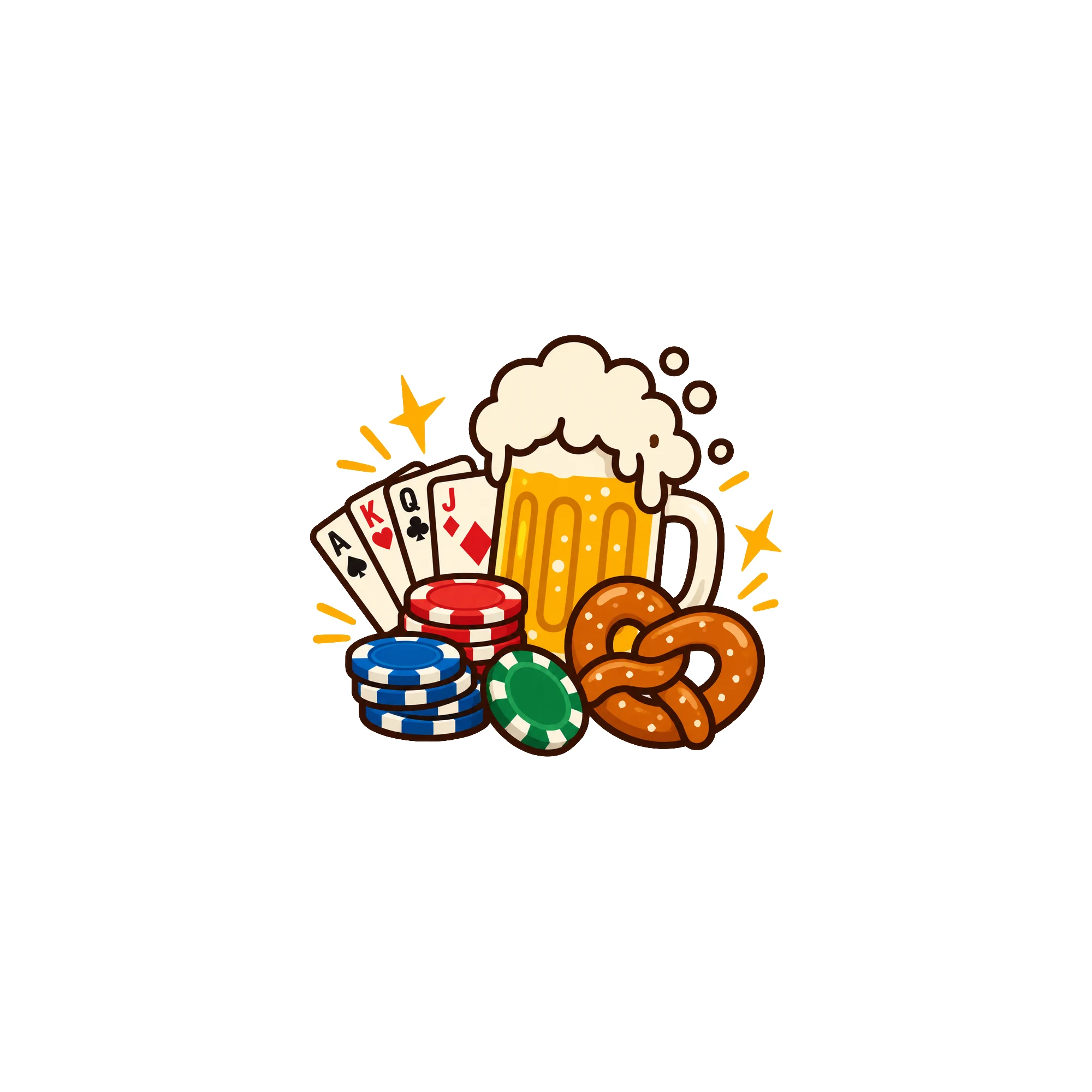 Bügelbild freundschaft bier karten brezel als Grafik auf weißem Hintergrund (BB011393)