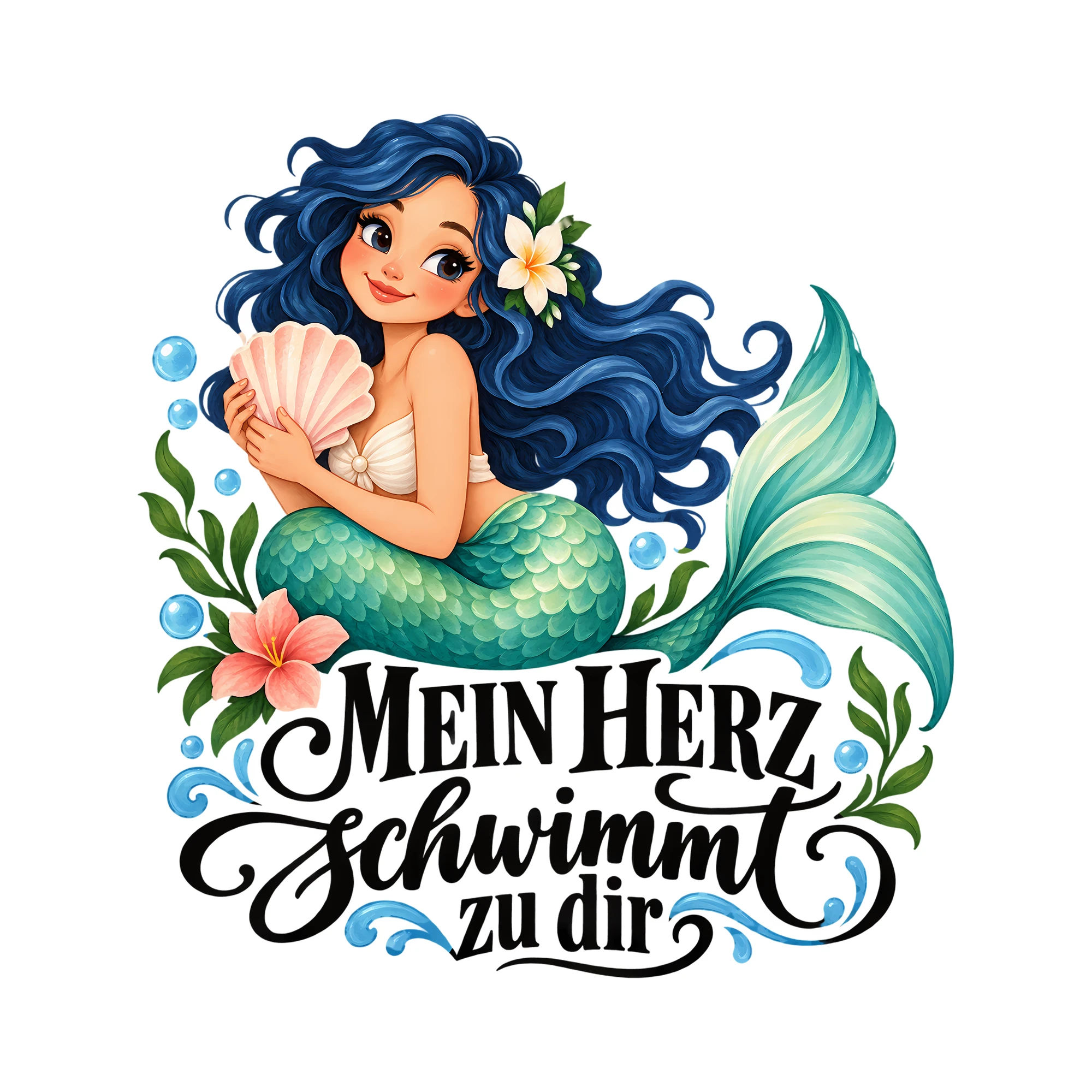 Bügelbild MEIN HERZ schwimmt zu dir als Grafik auf weißem Hintergrund (BB013792)