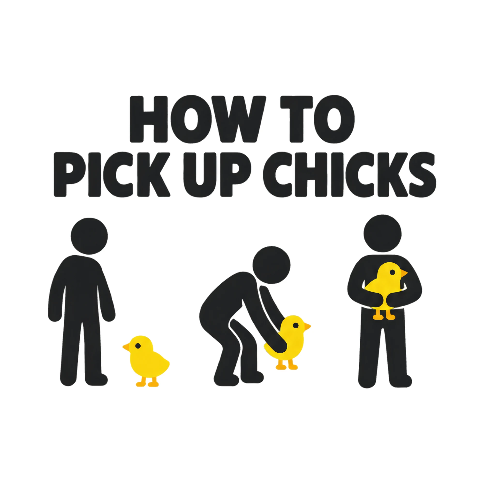 Bügelbild HOW TO PICK UP CHICKS als Grafik auf weißem Hintergrund (BB021363)