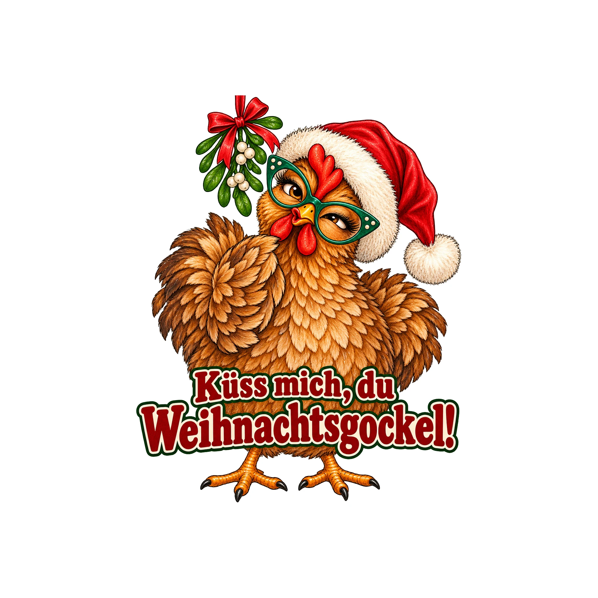 Bügelbild huhn mistelzweig als Grafik auf weißem Hintergrund (BB011385)