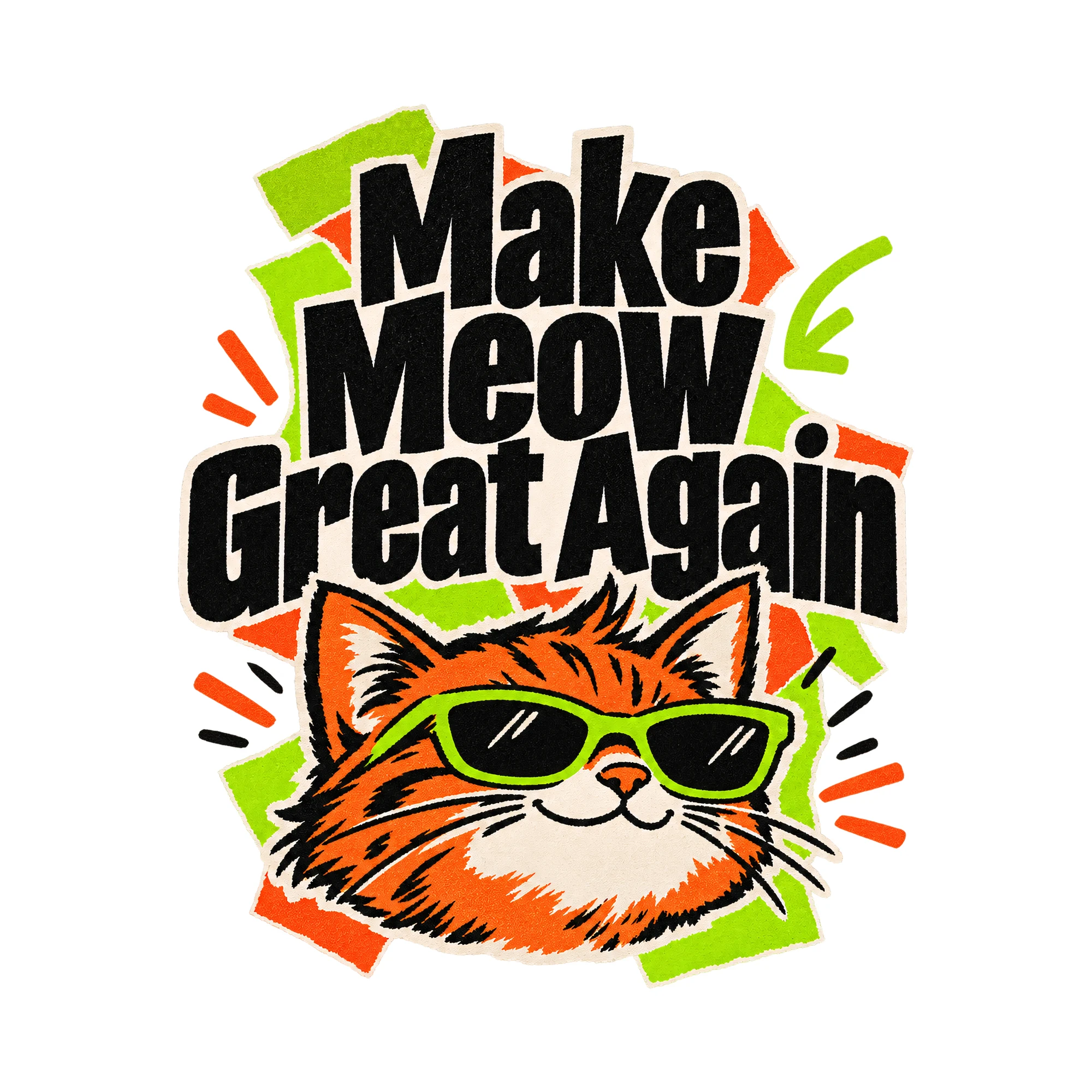 Bügelbild „Make Meow Great Again“, Tiere Shirt Spruch als Grafik auf weißem Hintergrund (BB016208)