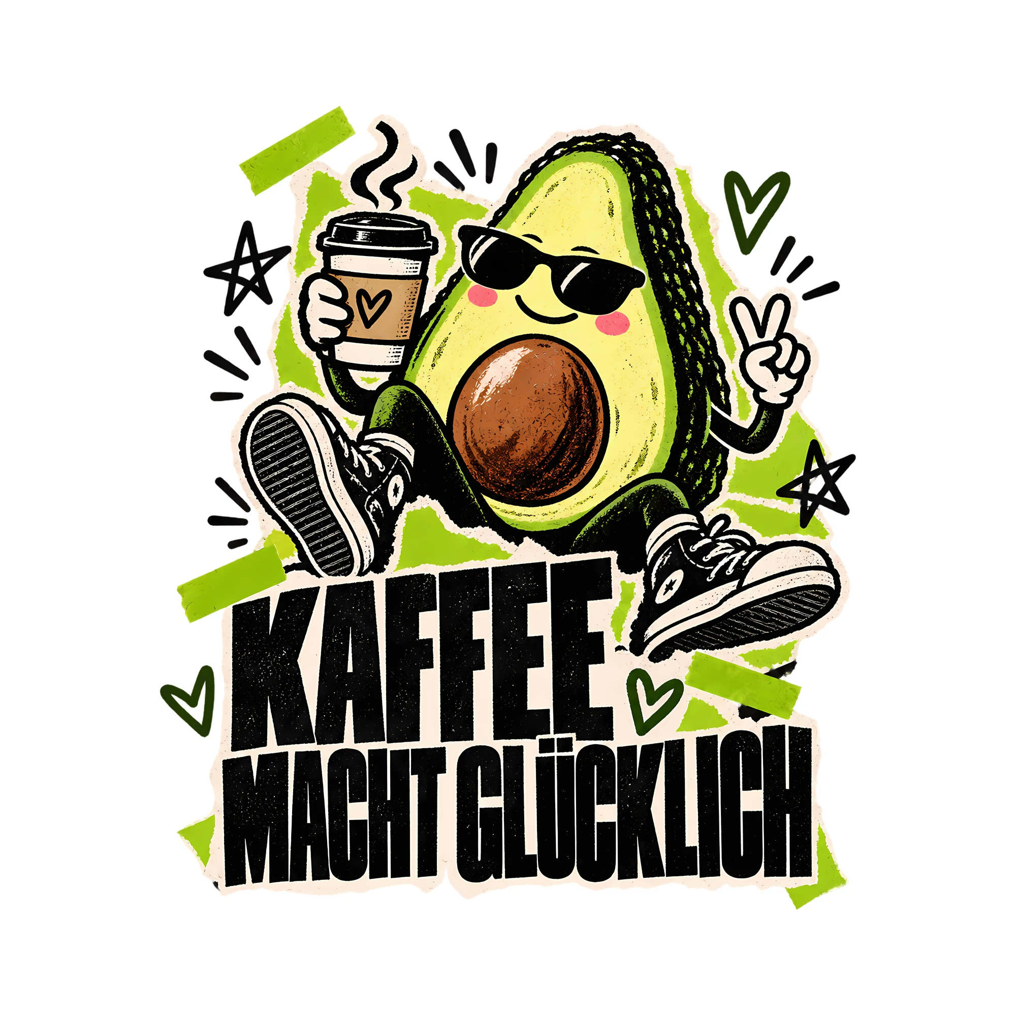 Bügelbild Kaffee macht glücklich als Grafik auf weißem Hintergrund (BB012109)
