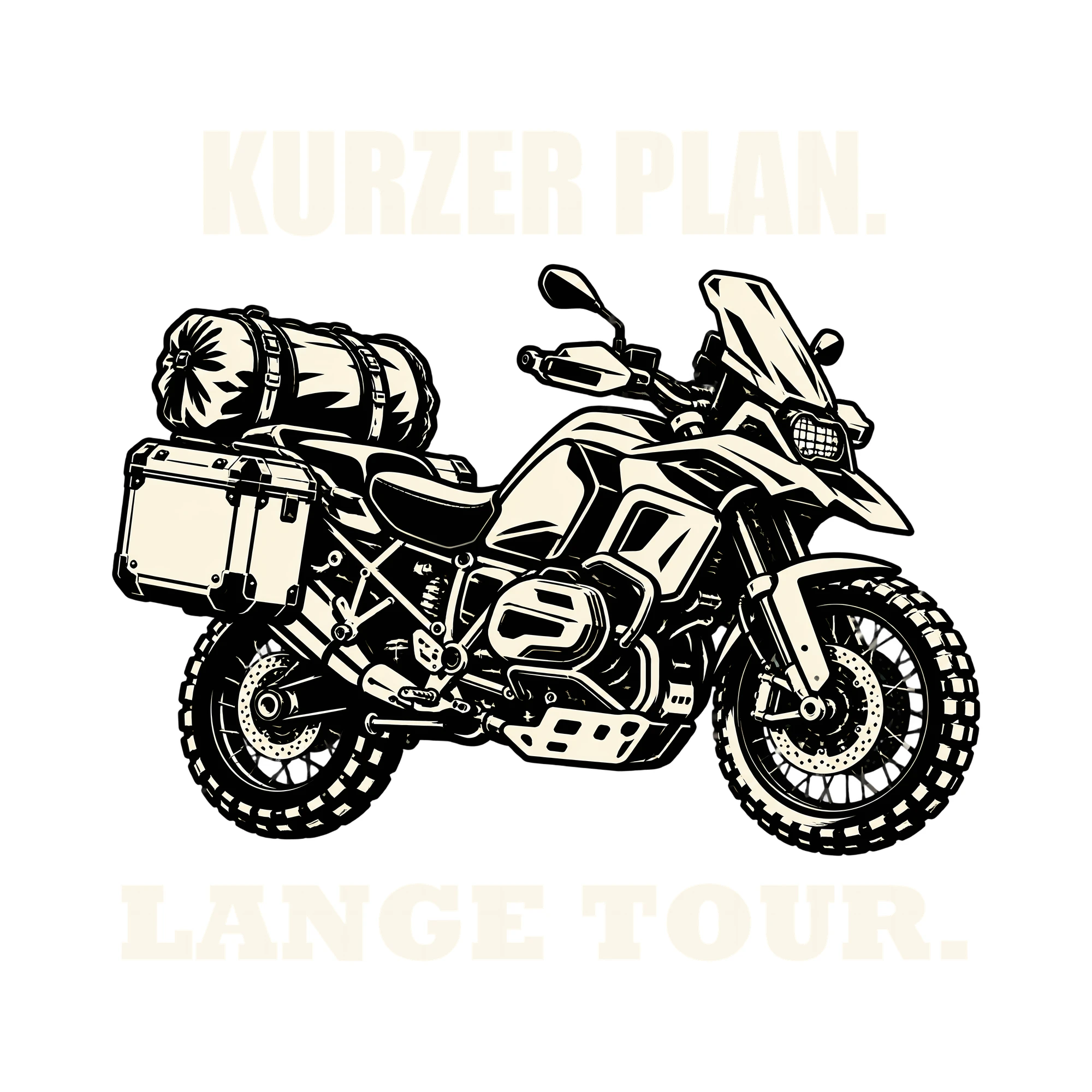 Bügelbild KURZER PLAN. LANGE TOUR. als Grafik auf weißem Hintergrund (BB012733)