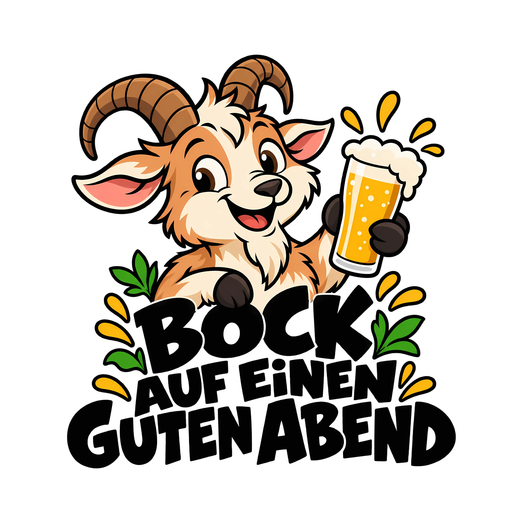 Bügelbild BOCK AUF EINEN GUTEN ABEND als Grafik auf weißem Hintergrund (BB011909)