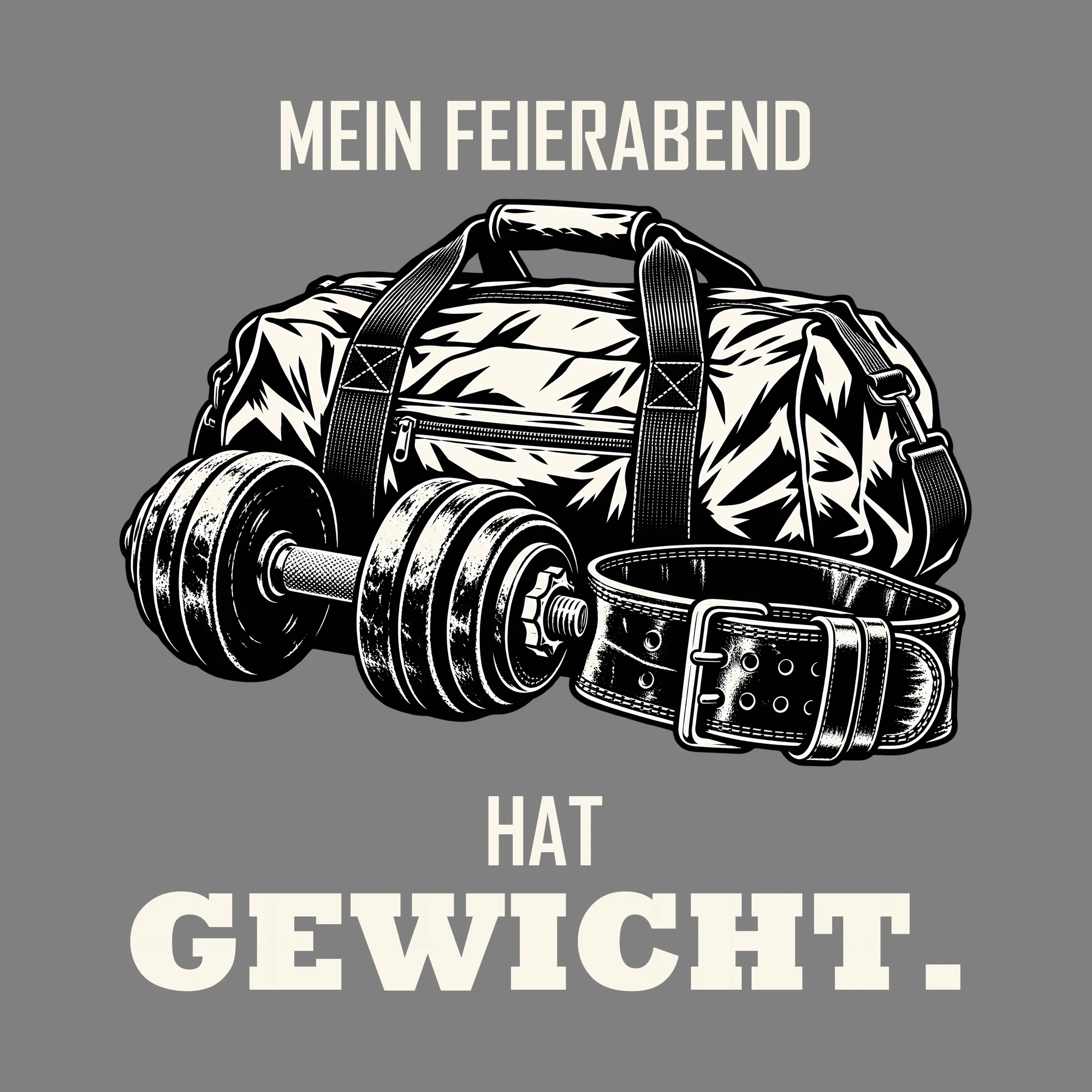 Bügelbild MEIN FEIERABEND HAT GEWICHT. als Grafik auf dunklem Hintergrund (BB013727)