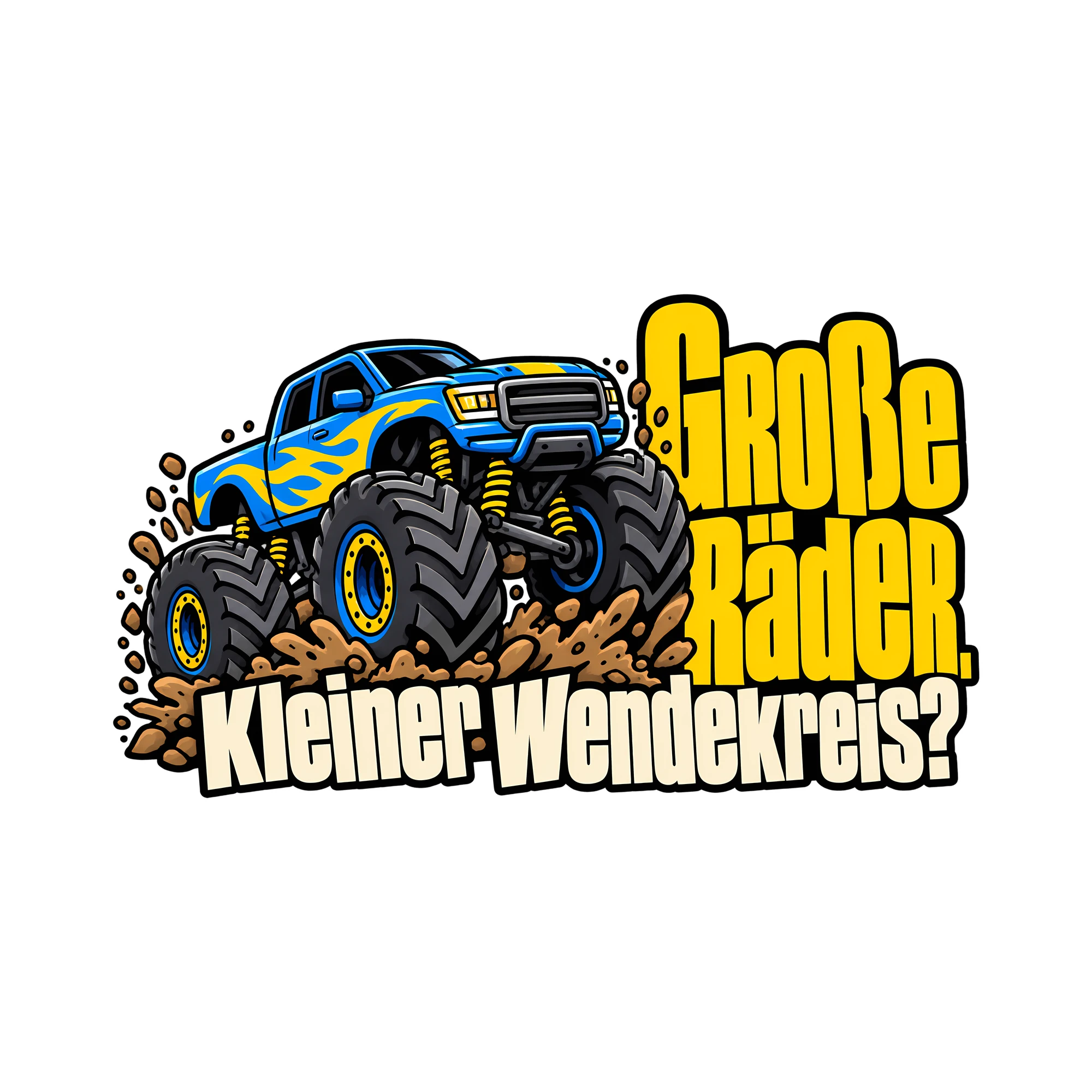 Bügelbild Große Räder. Kleiner Wendekreis? als Grafik auf weißem Hintergrund (BB011644)