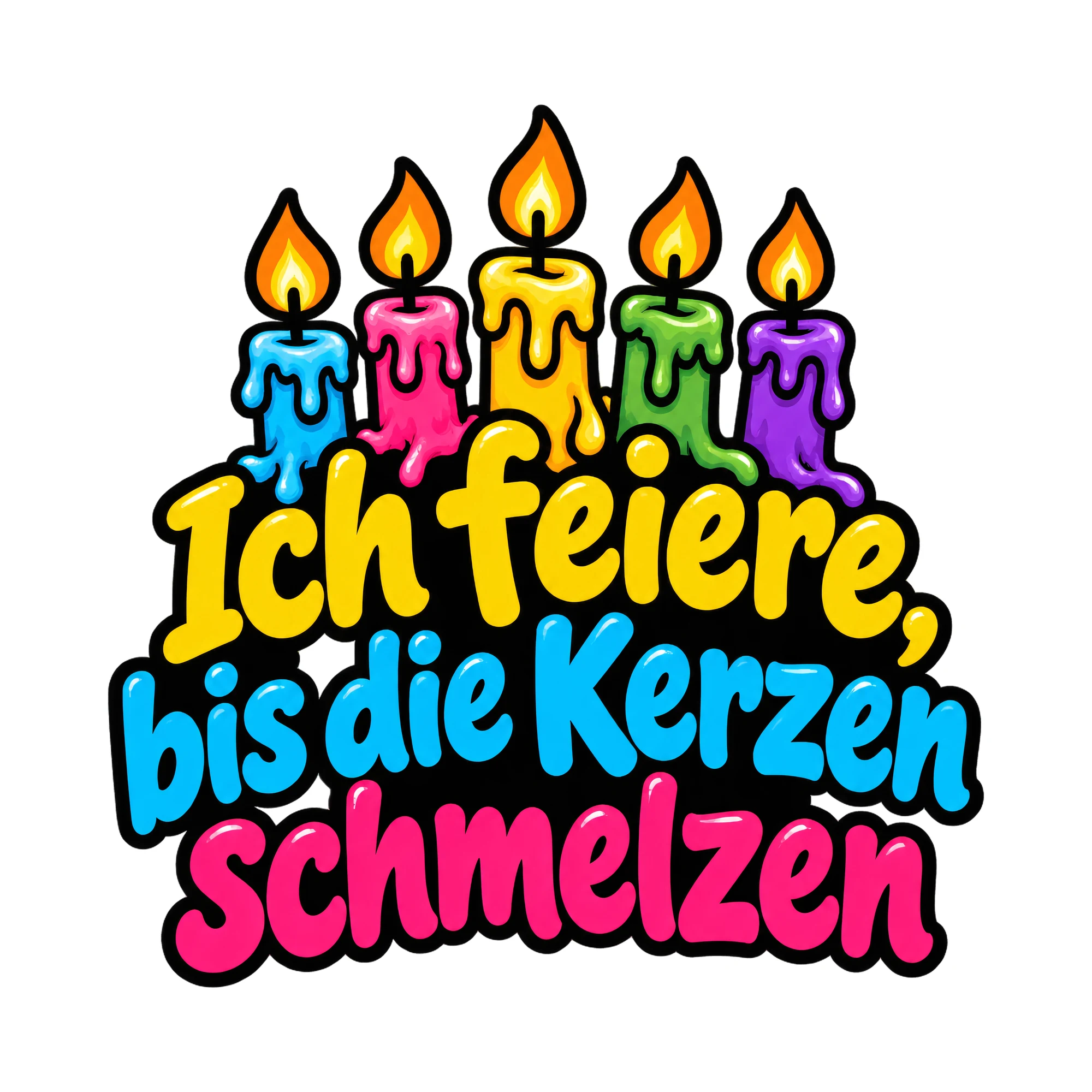 Bügelbild Ich feiere, bis die Kerzen schmelzen, Geburtstagsshirt Spruch als Grafik auf weißem Hintergrund (BB018357)