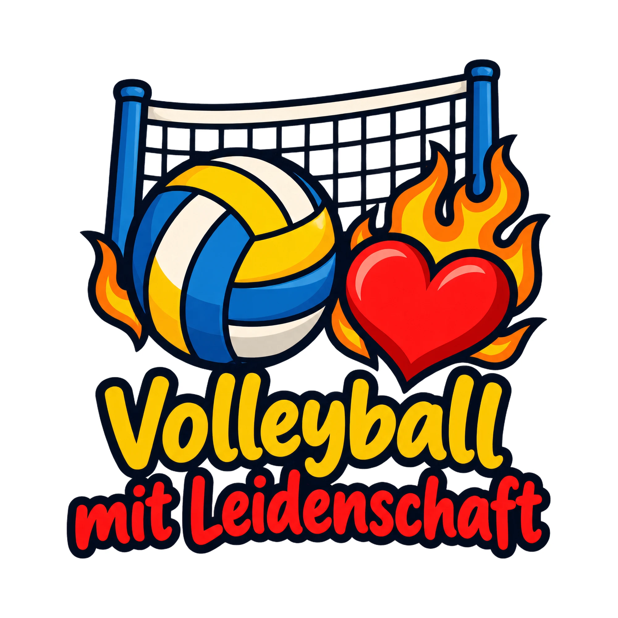 Bügelbild Volleyball mit Leidenschaft, Sport Shirt Spruch als Grafik auf weißem Hintergrund (BB016670)