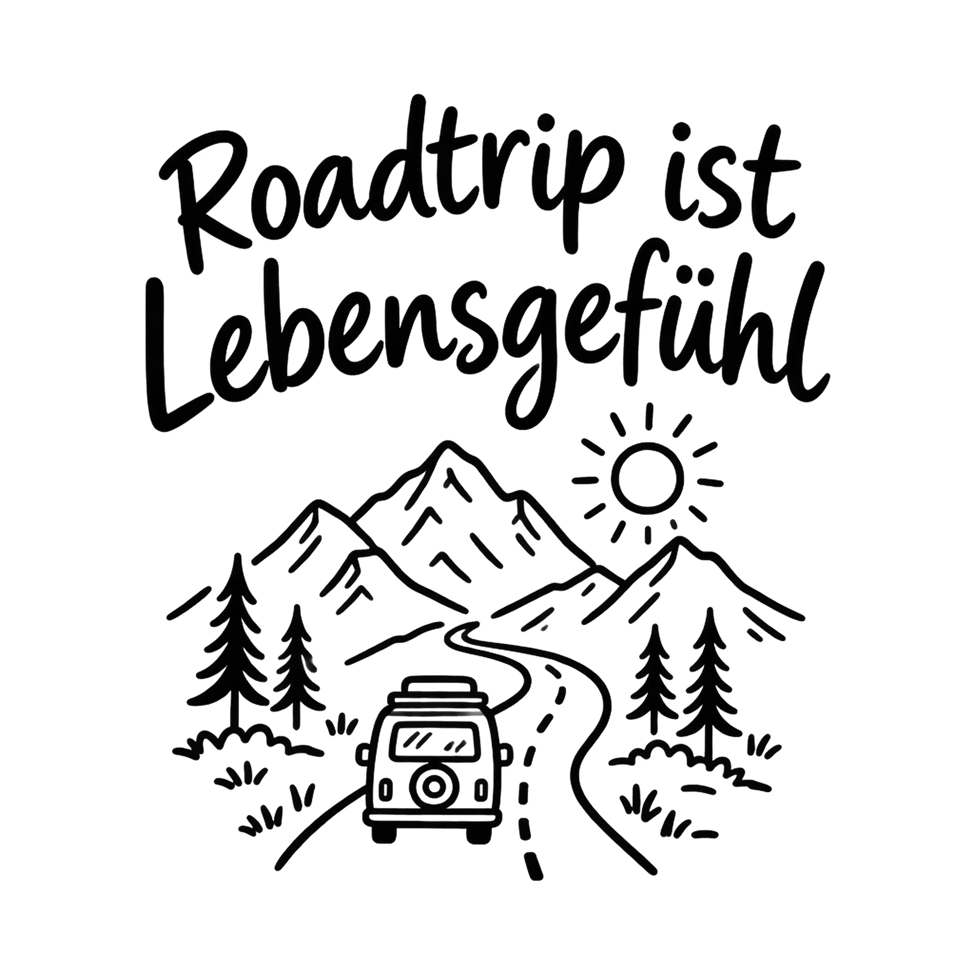 Bügelbild Roadtrip ist Lebensgefühl als Grafik auf weißem Hintergrund (BB019680)