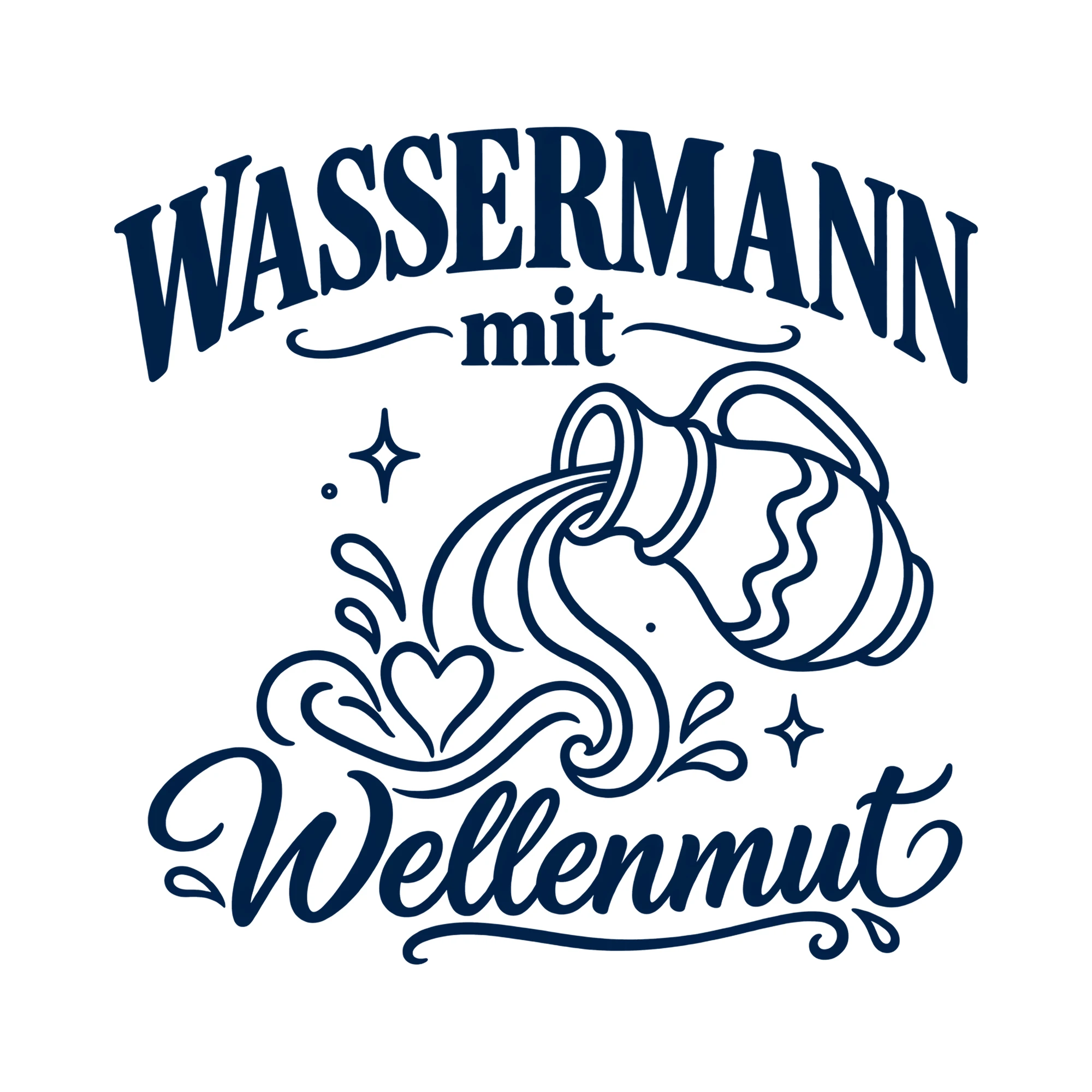 Bügelbild Wassermann mit Wellenmut als Grafik auf weißem Hintergrund (BB014474)