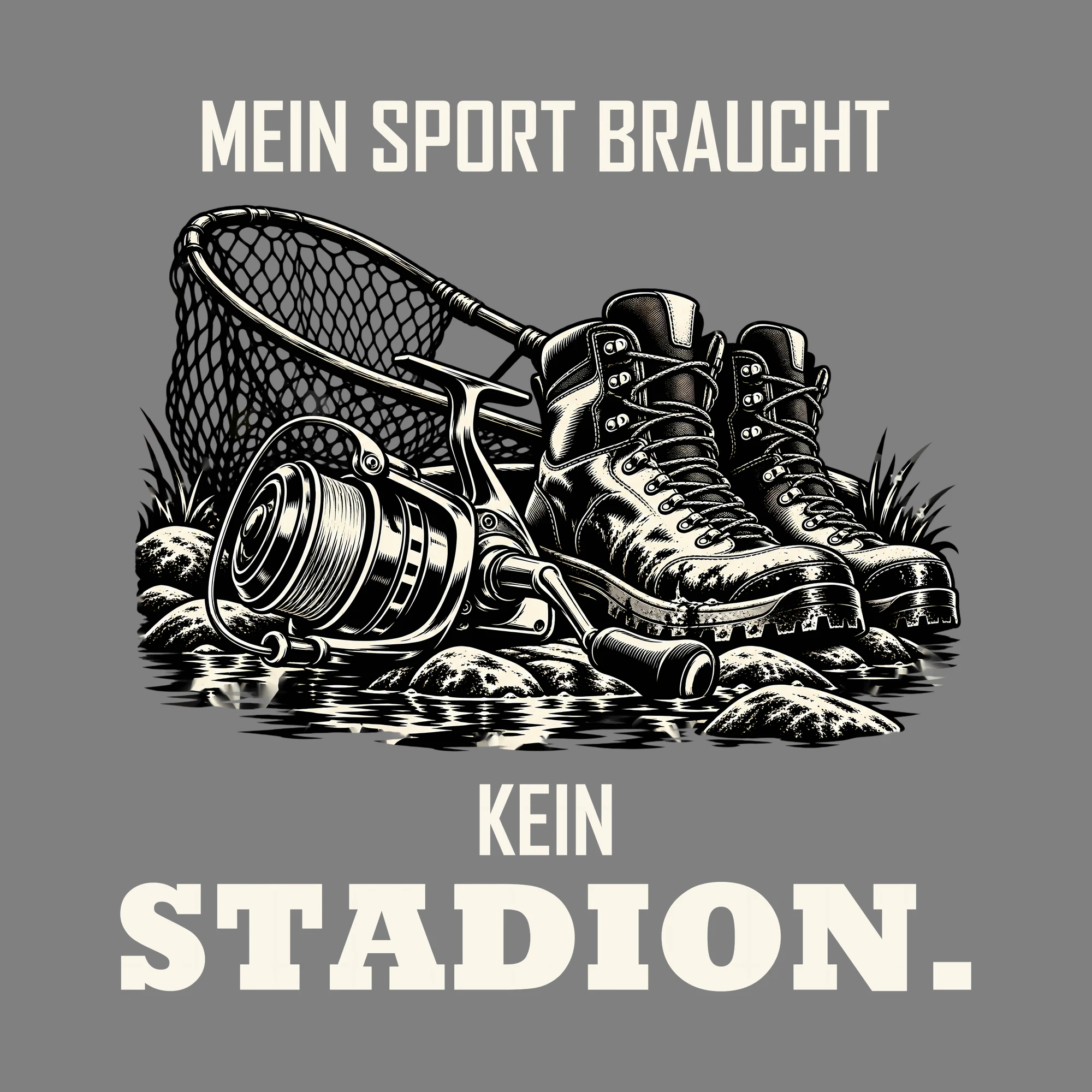Bügelbild MEIN SPORT BRAUCHT KEIN STADION. als Grafik auf dunklem Hintergrund (BB012693)