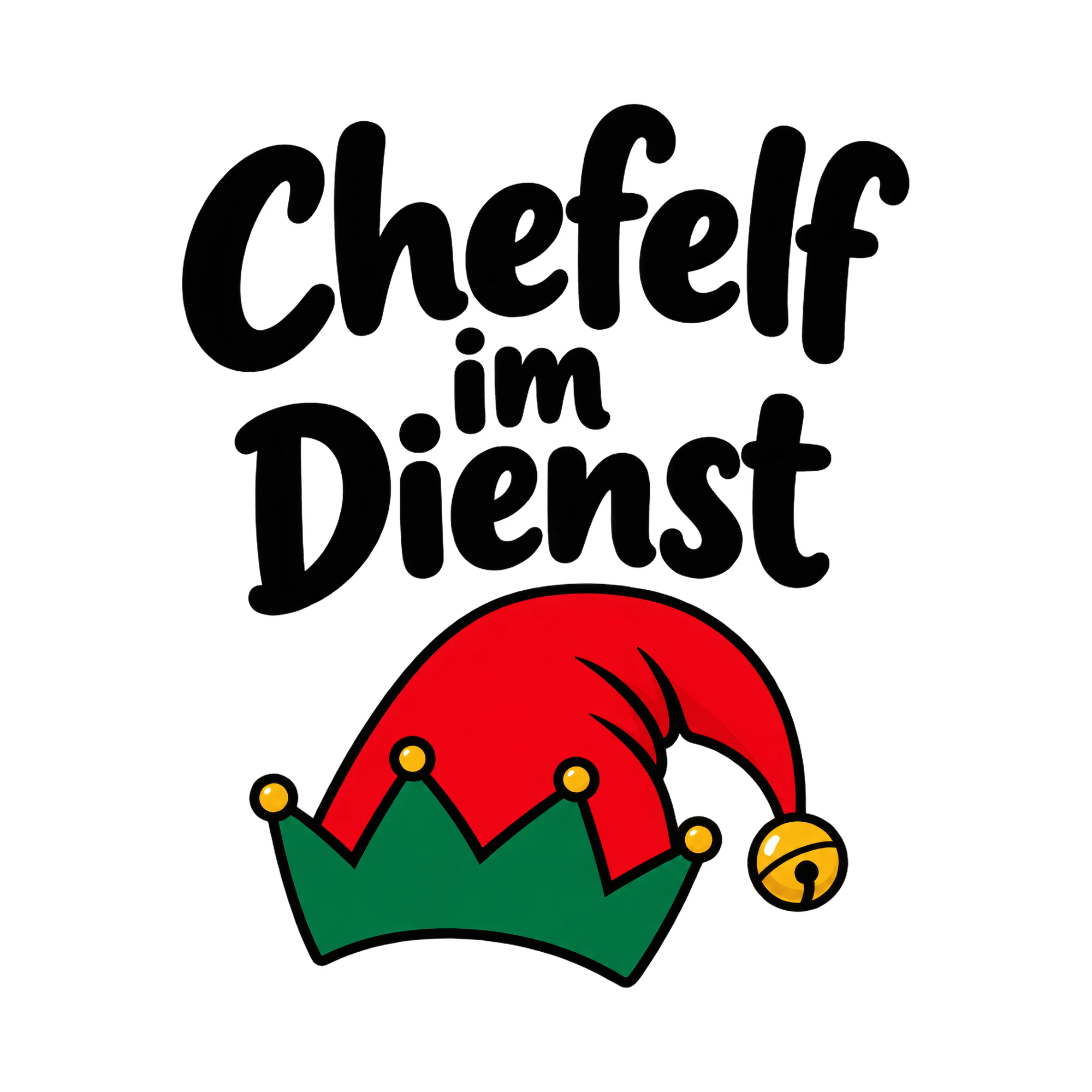 Bügelbild Chefelf im Dienst, Weihnachtspullover Spruch als Grafik auf weißem Hintergrund (BB017003)