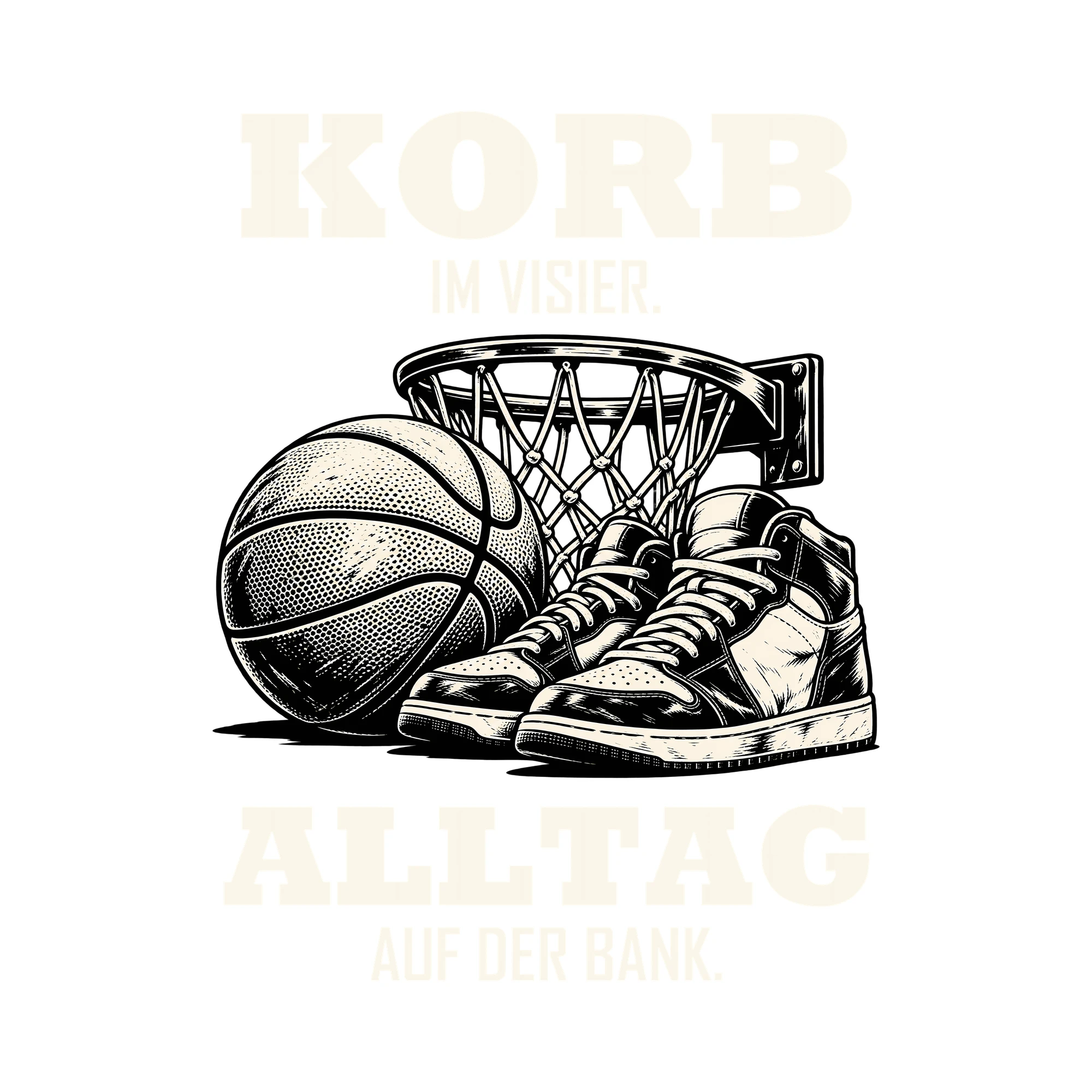 Bügelbild KORB IM VISIER. ALLTAG AUF DER BANK. als Grafik auf weißem Hintergrund (BB013713)