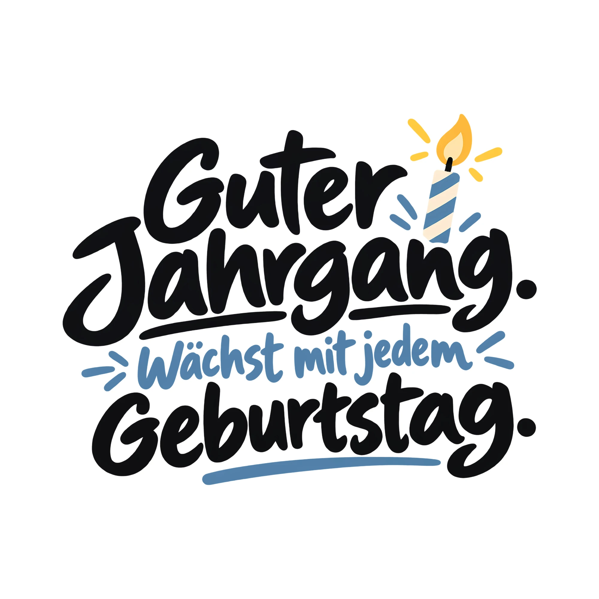 Bügelbild Guter Jahrgang. Wächst mit jedem Geburtstag. als Grafik auf weißem Hintergrund (BB012538)