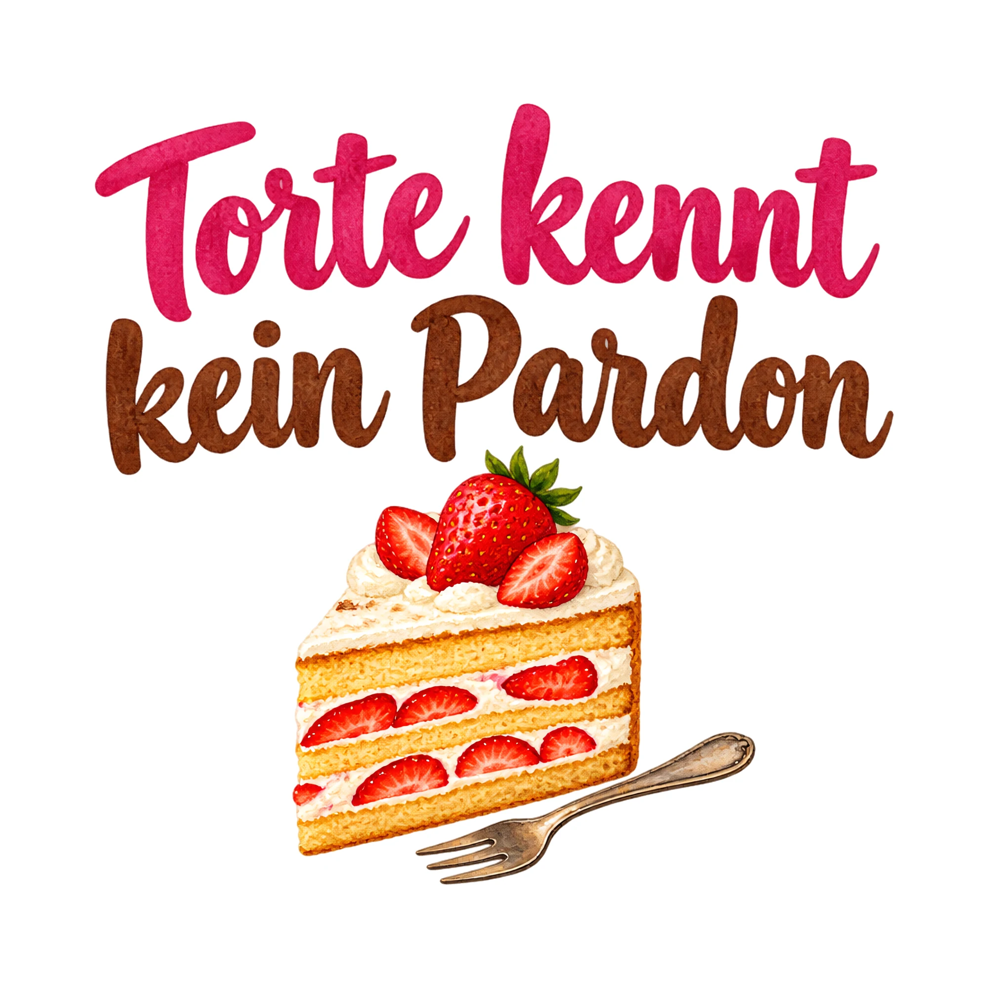 Bügelbild Torte kennt kein Pardon als Grafik auf weißem Hintergrund (BB018492)