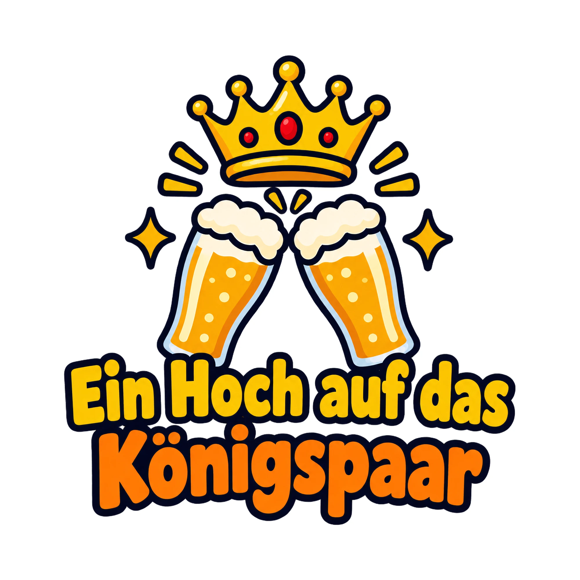 Bügelbild Ein Hoch auf das Königspaar als Grafik auf weißem Hintergrund (BB020413)