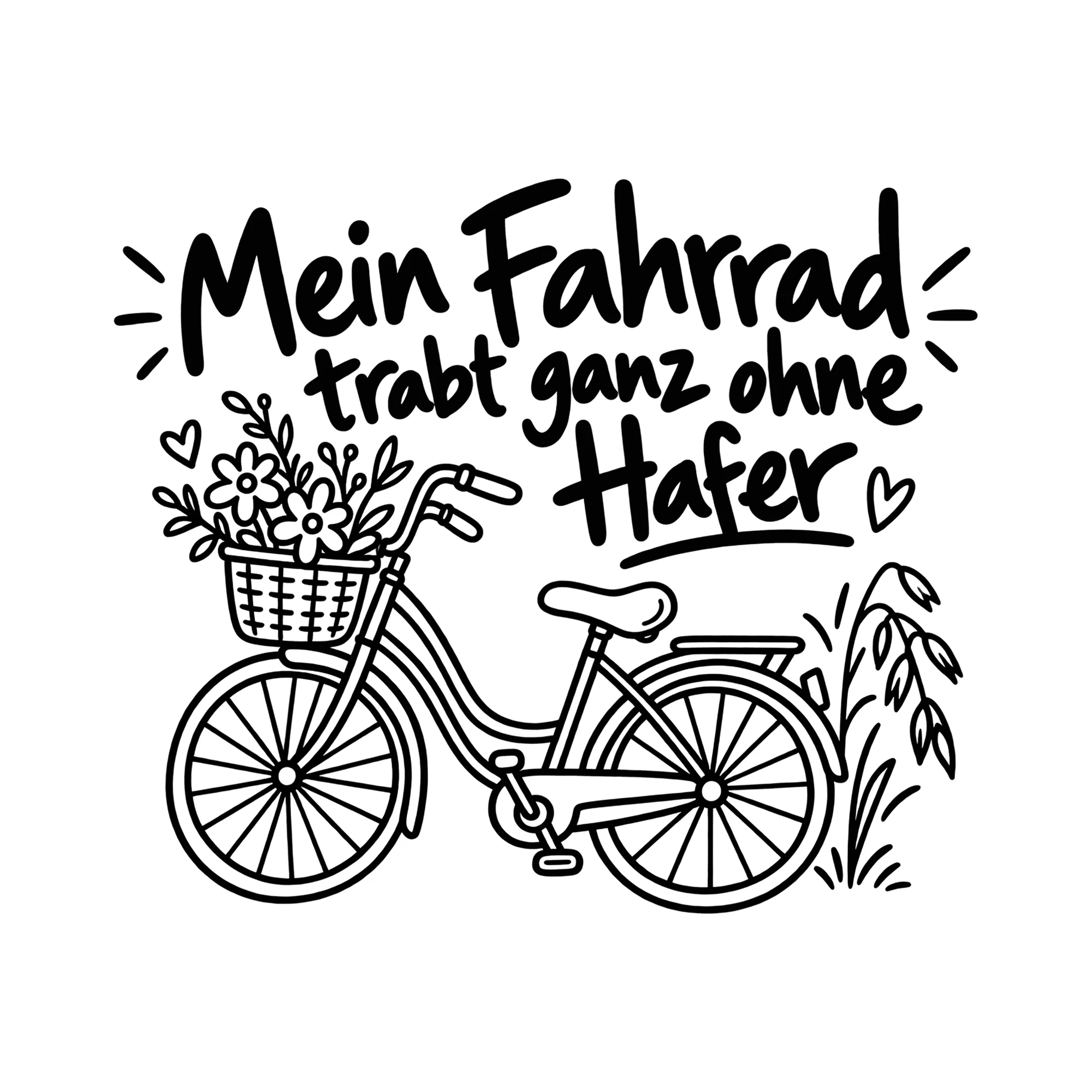 Bügelbild Mein Fahrrad trabt ganz ohne Hafer als Grafik auf weißem Hintergrund (BB013873)