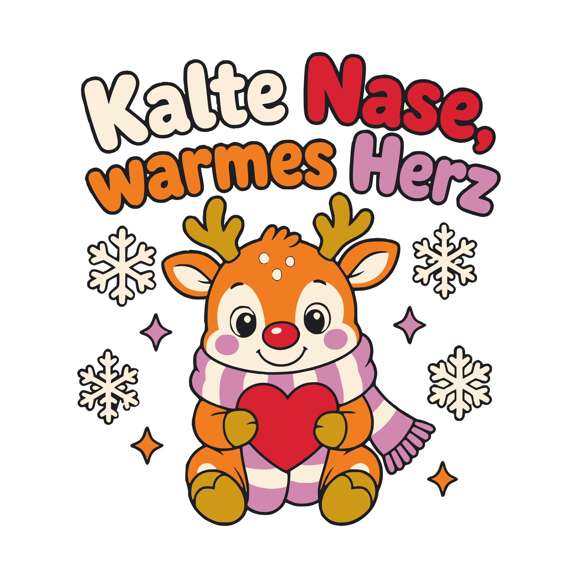 Bügelbild Kalte Nase, warmes Herz als Grafik auf weißem Hintergrund (BB010387)