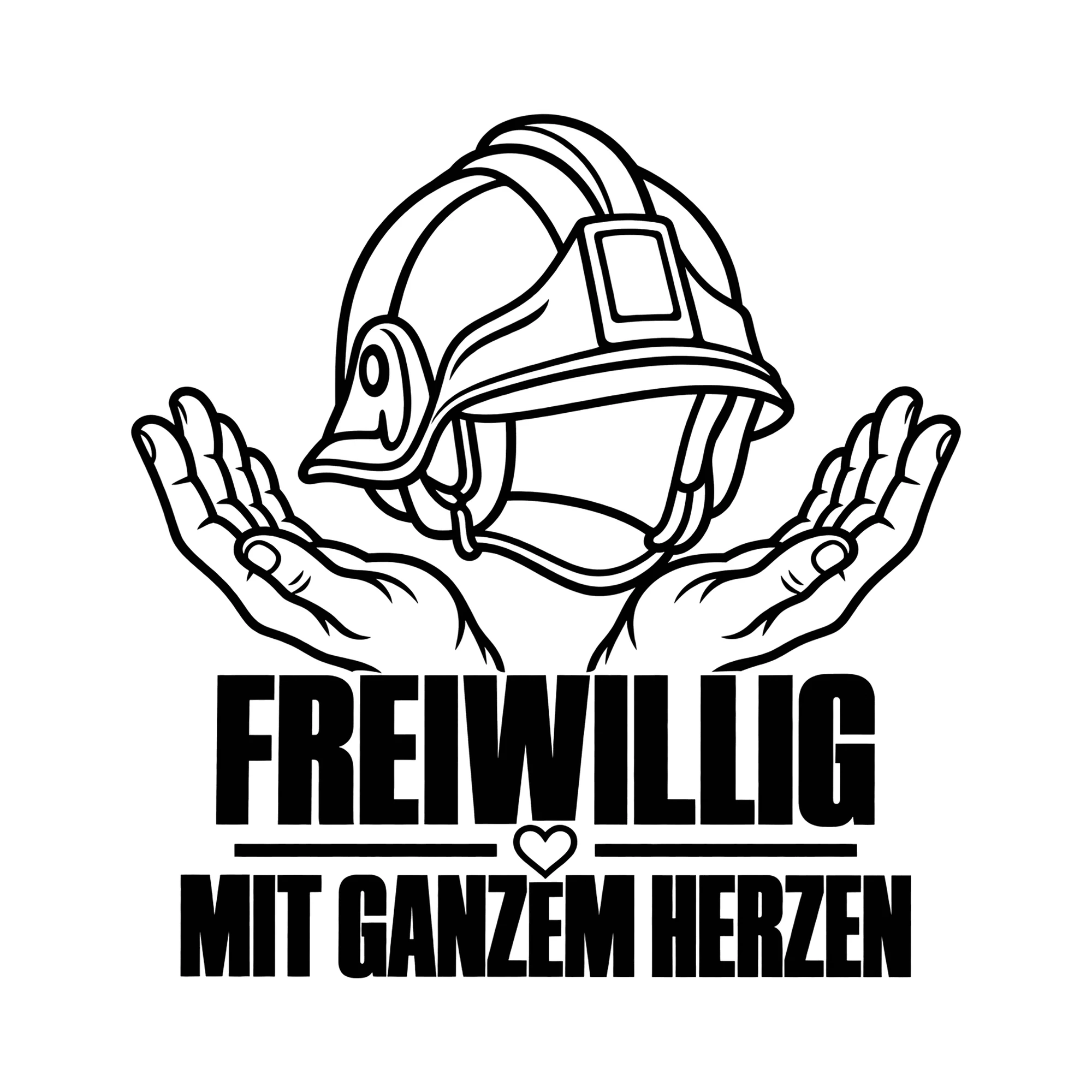 Bügelbild FREIWILLIG MIT GANZEM HERZEN als Grafik auf weißem Hintergrund (BB011711)