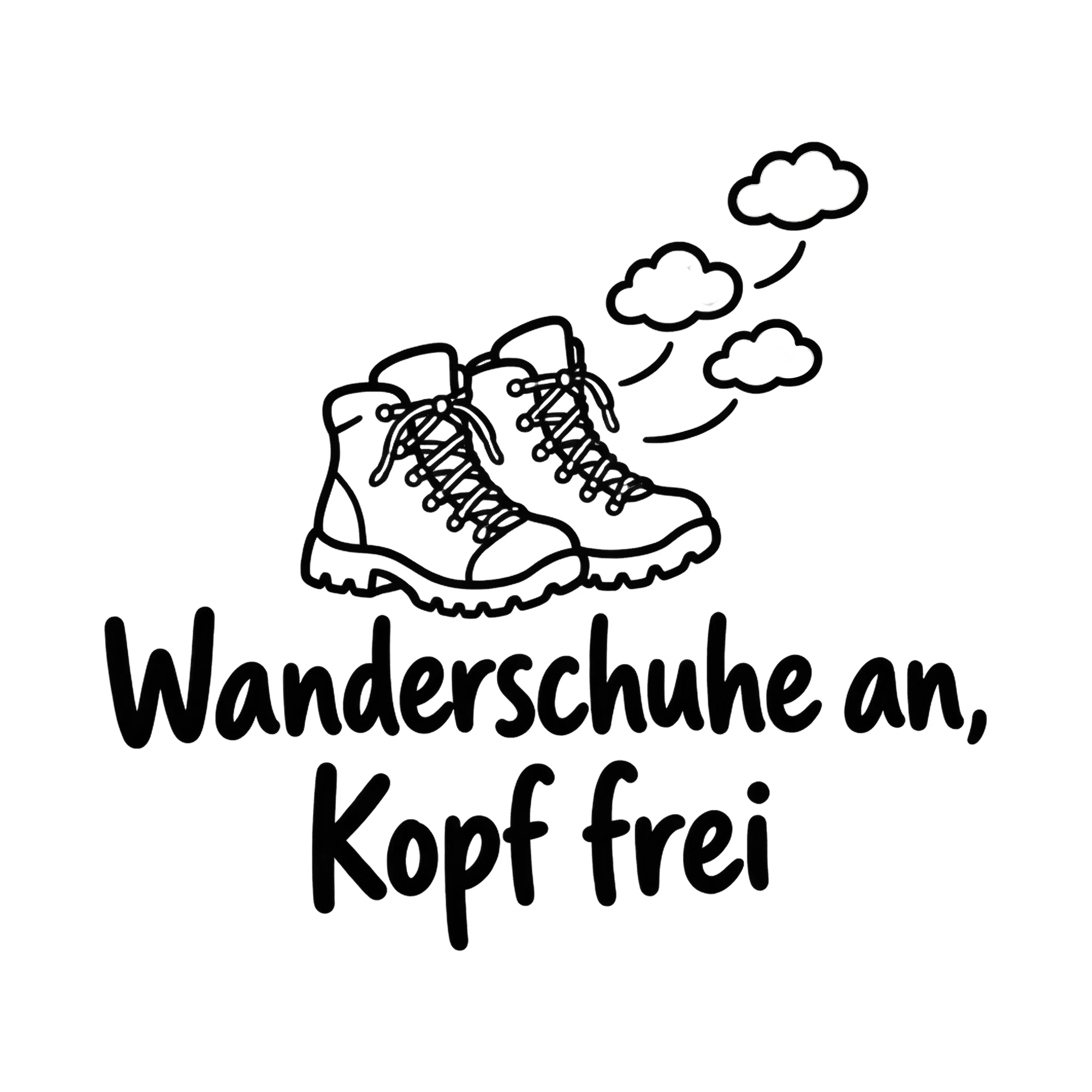Bügelbild Wanderschuhe an, Kopf frei als Grafik auf weißem Hintergrund (BB019394)