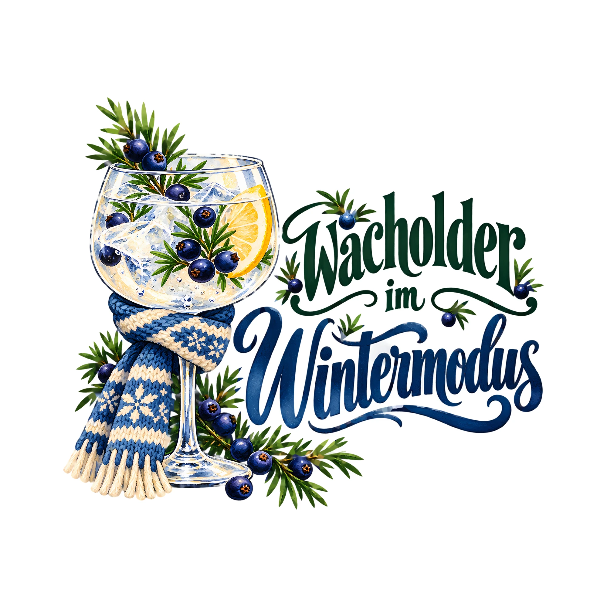 Bügelbild Wacholder im Wintermodus als Grafik auf weißem Hintergrund (BB011968)