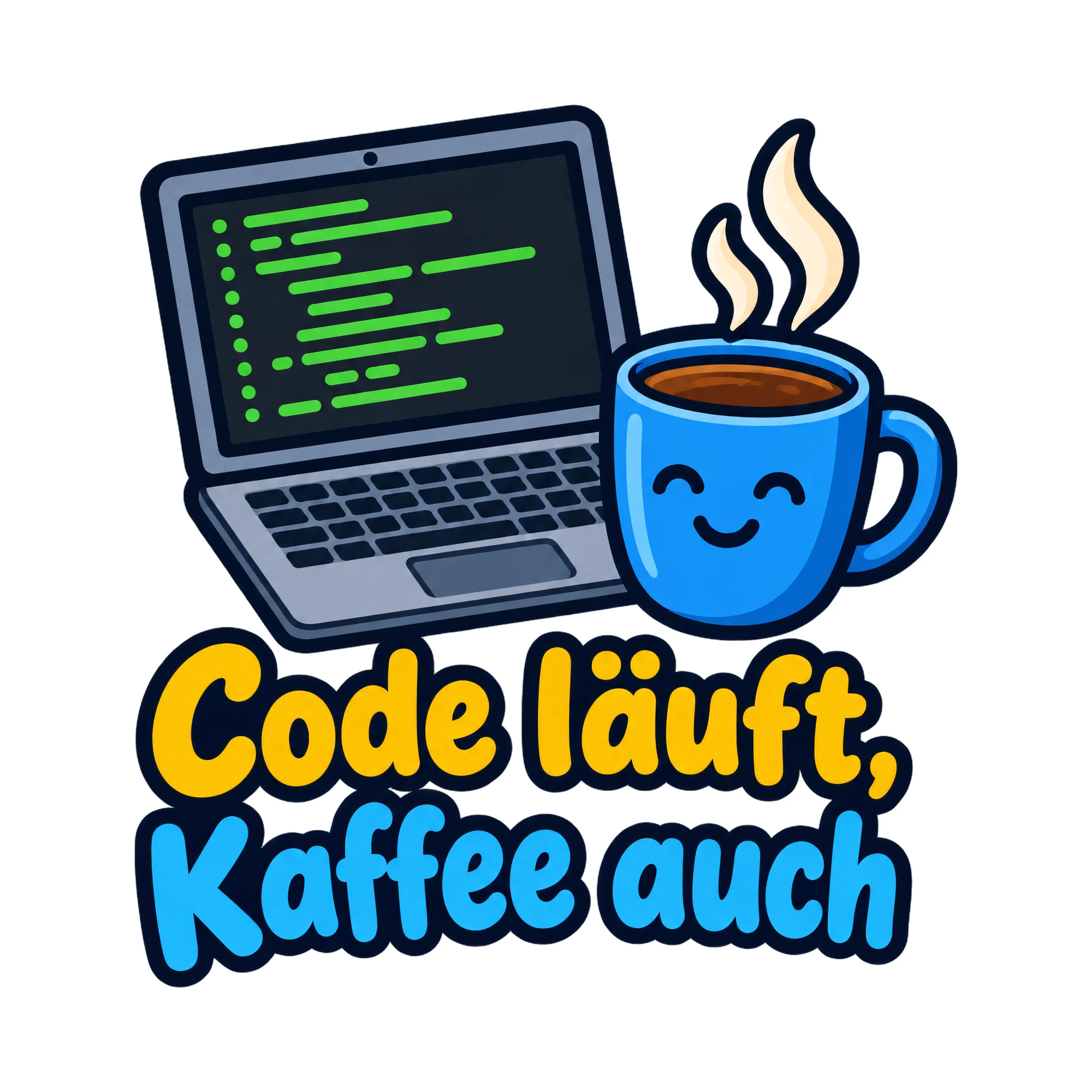 Bügelbild Code läuft, Kaffee auch, Beruf Shirt Spruch als Grafik auf weißem Hintergrund (BB016645)