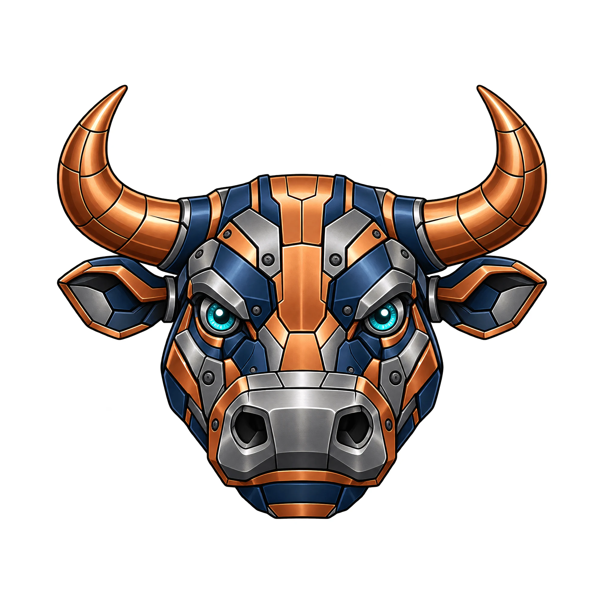 Bügelbild Mecha Bull, Lustiger Shirt Motiv als Grafik auf weißem Hintergrund (BB015302)