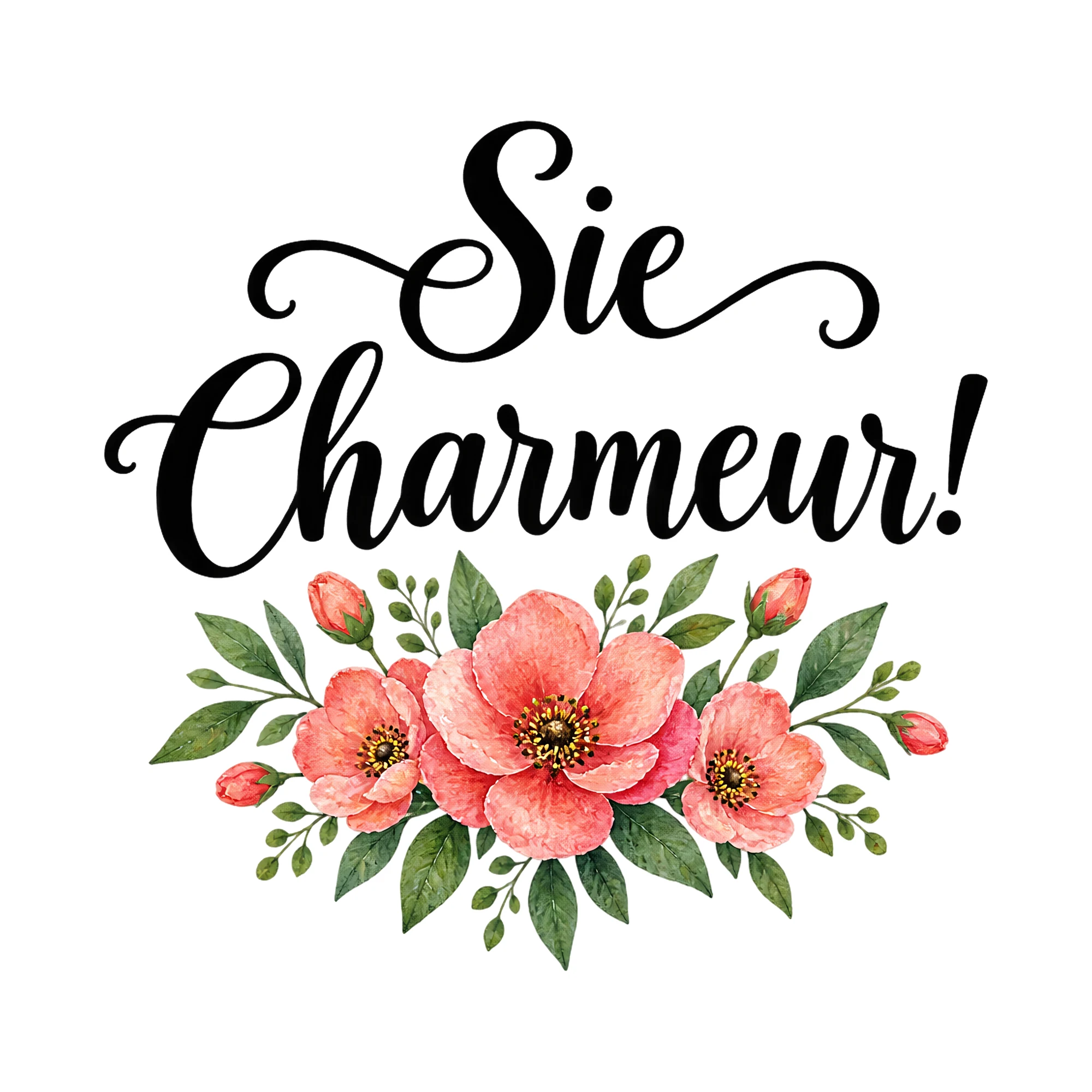 Bügelbild Sie Charmeur!, Lustiger Shirt Spruch als Grafik auf weißem Hintergrund (BB017158)