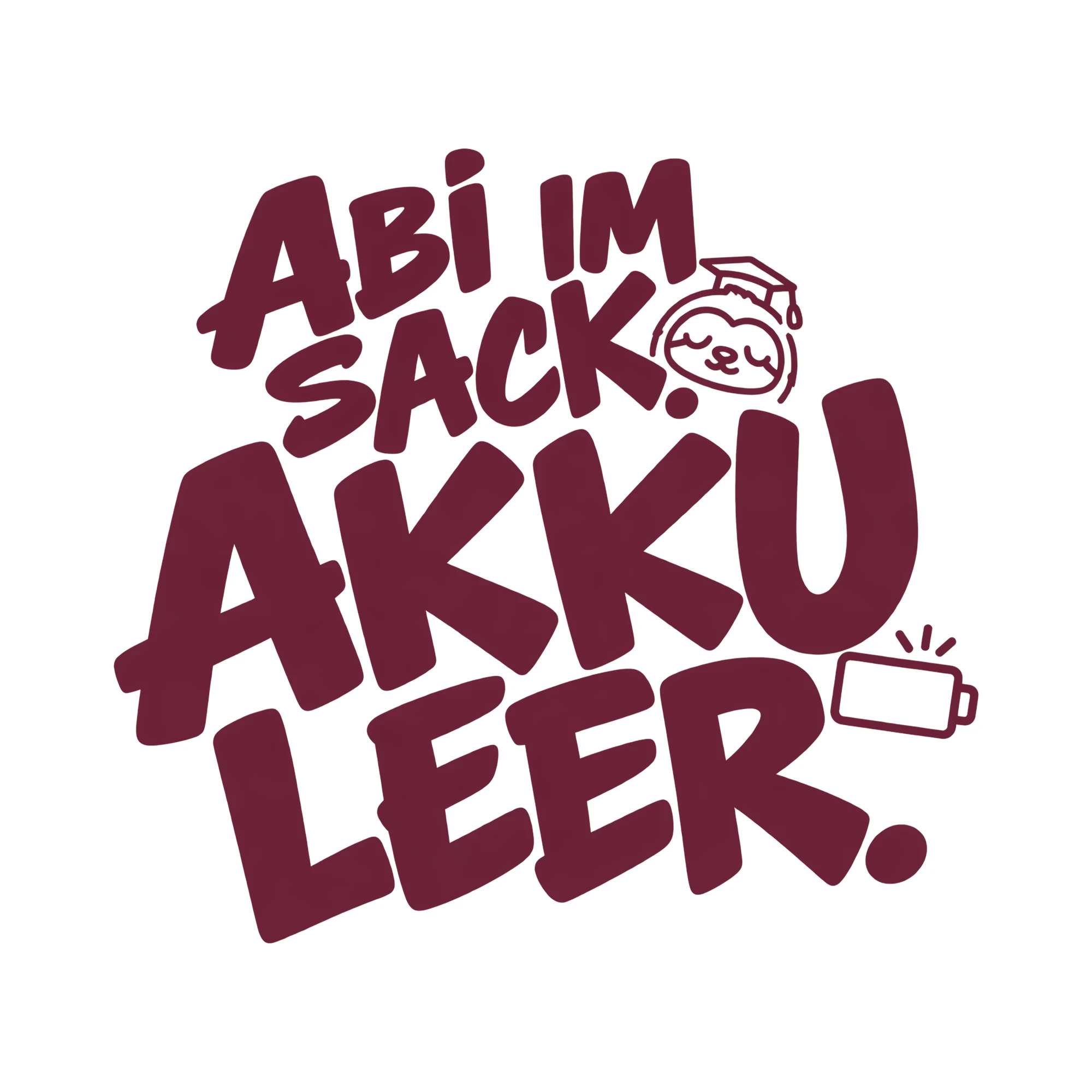 Bügelbild ABI IM SACK. AKKU LEER. als Grafik auf weißem Hintergrund (BB011429)