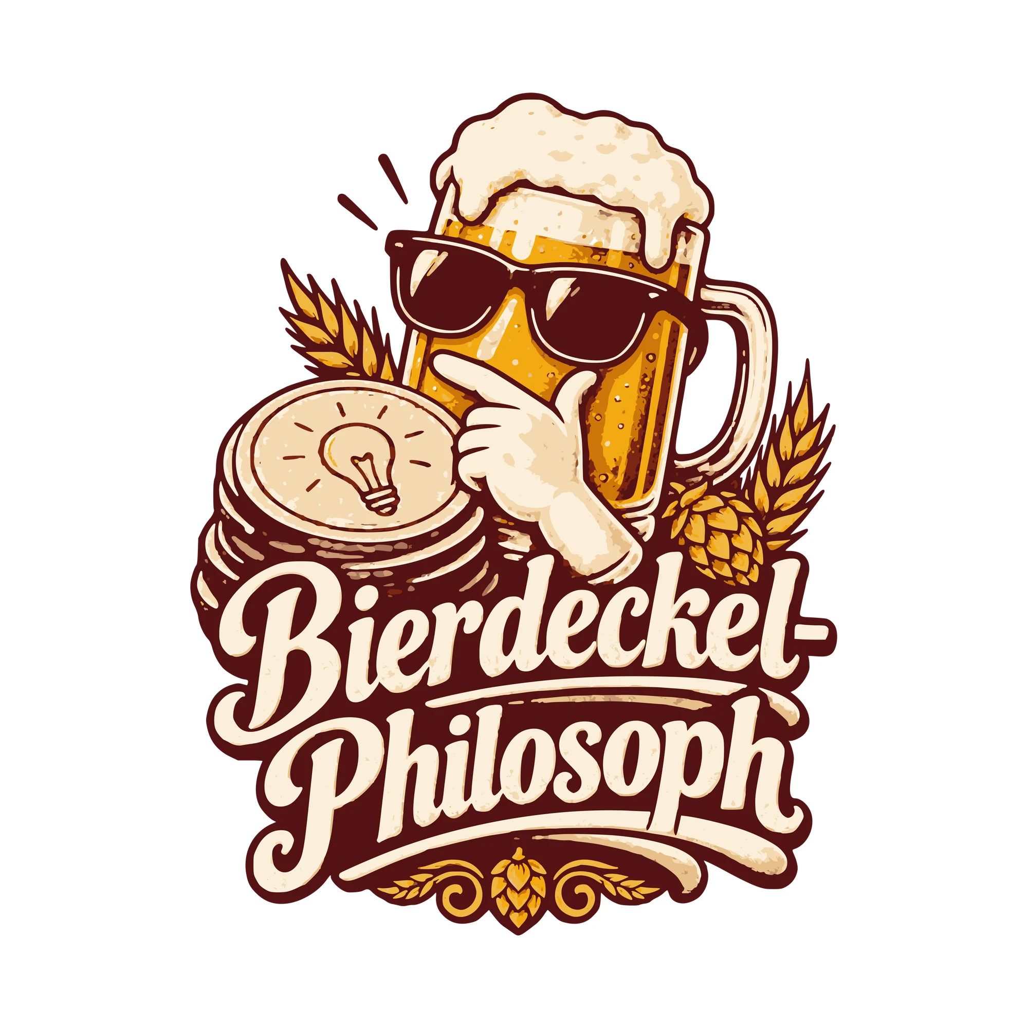 Bügelbild Bierdeckel-Philosoph als Grafik auf weißem Hintergrund (BB011083)