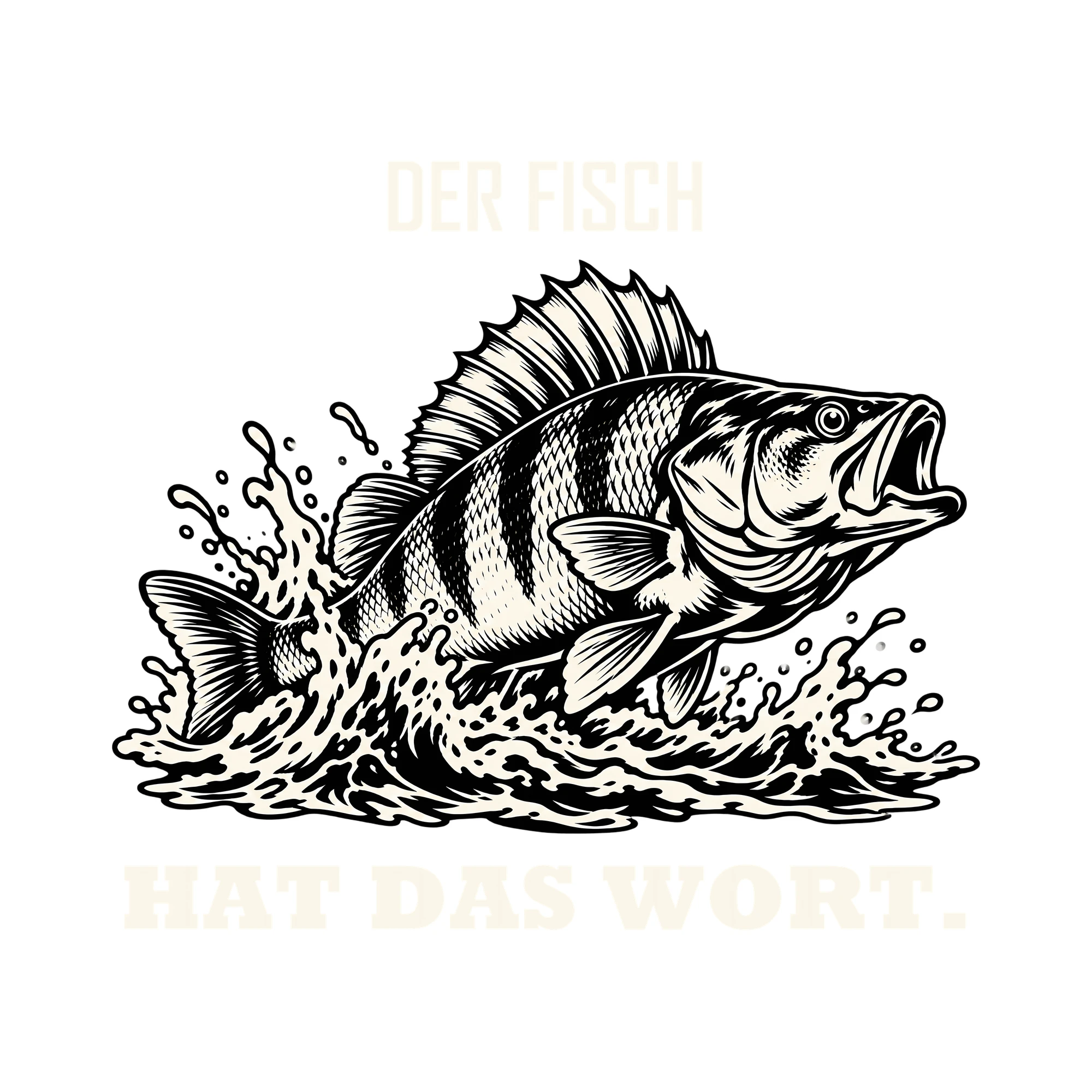 Bügelbild DER FISCH HAT DAS WORT. als Grafik auf weißem Hintergrund (BB012766)