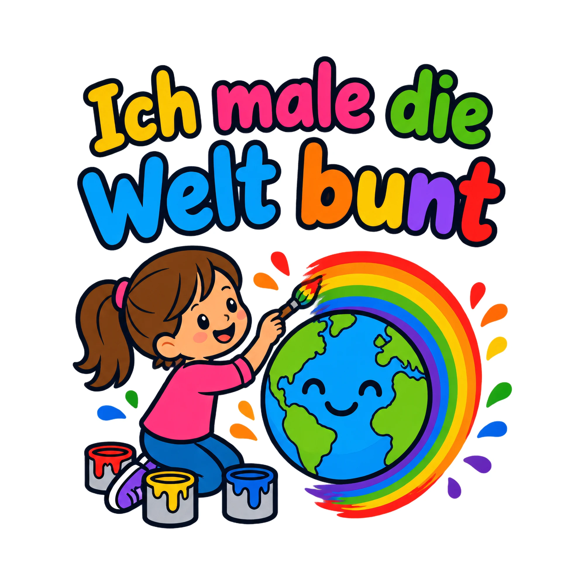 Bügelbild Ich male die Welt bunt als Grafik auf weißem Hintergrund (BB020000)